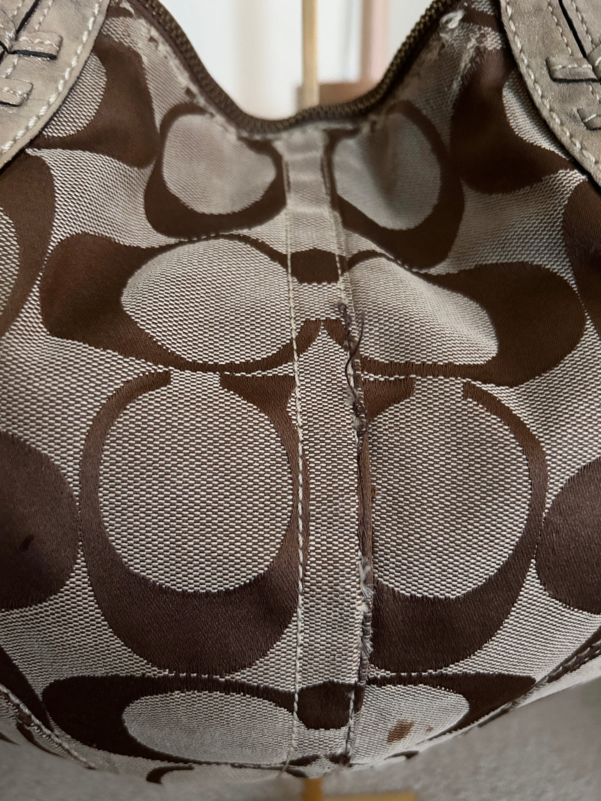 Vintage Coach signature monogram gold leather shoulder bag