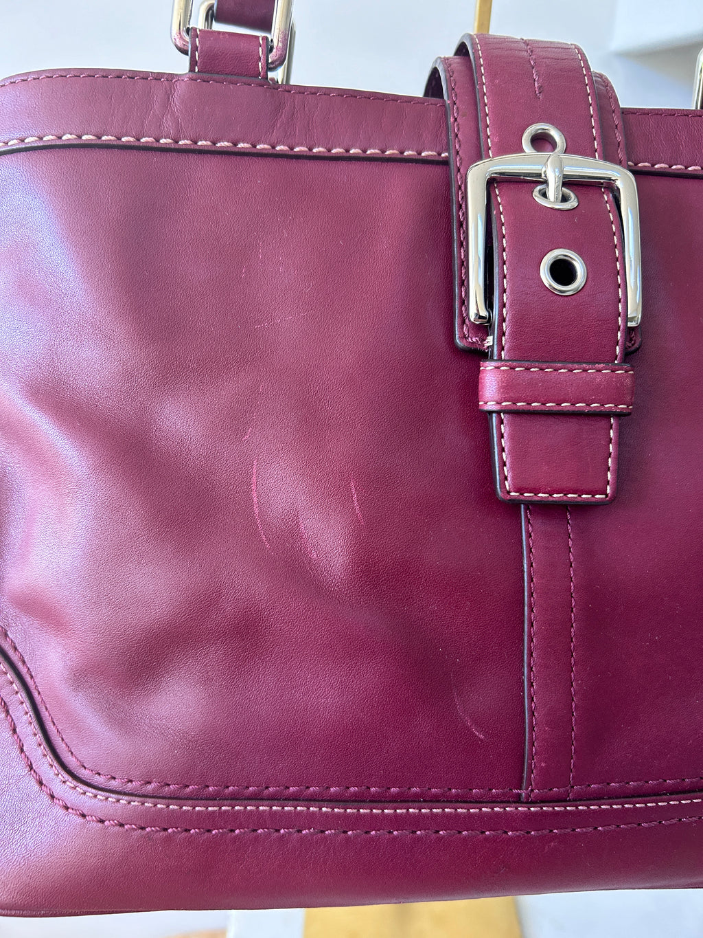 Vintage Coach burgundy leather buckle shoulder bag