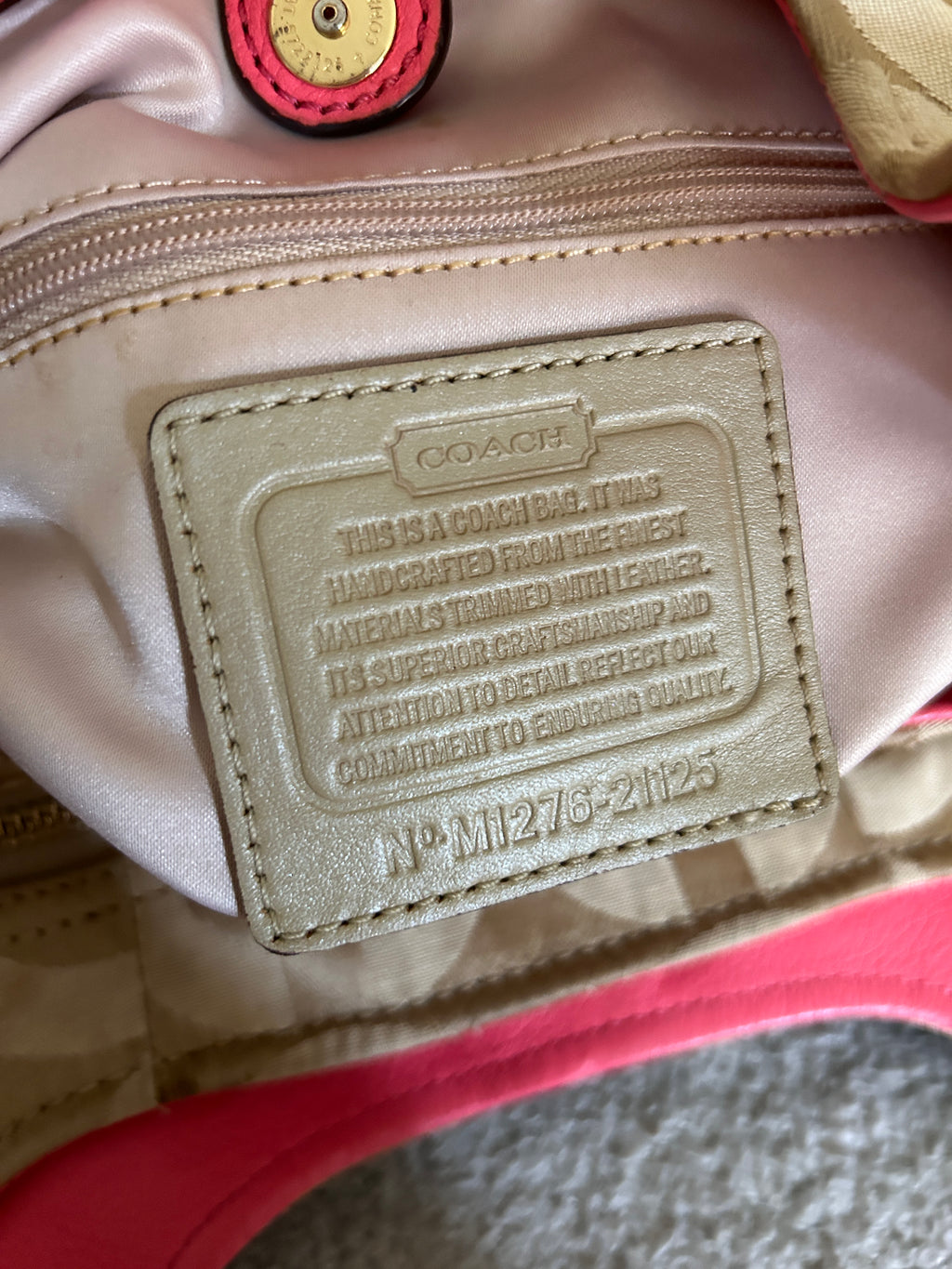 Vintage Coach beige monogram pink leather shoulder bag
