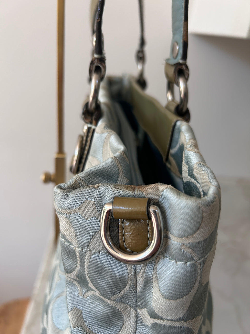 Vintage Coach blue monogram tote shoulder bag