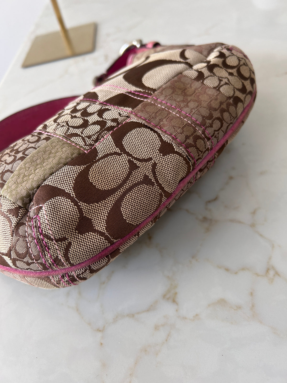 Vintage Coach patchwork and pink suede shoulder bag