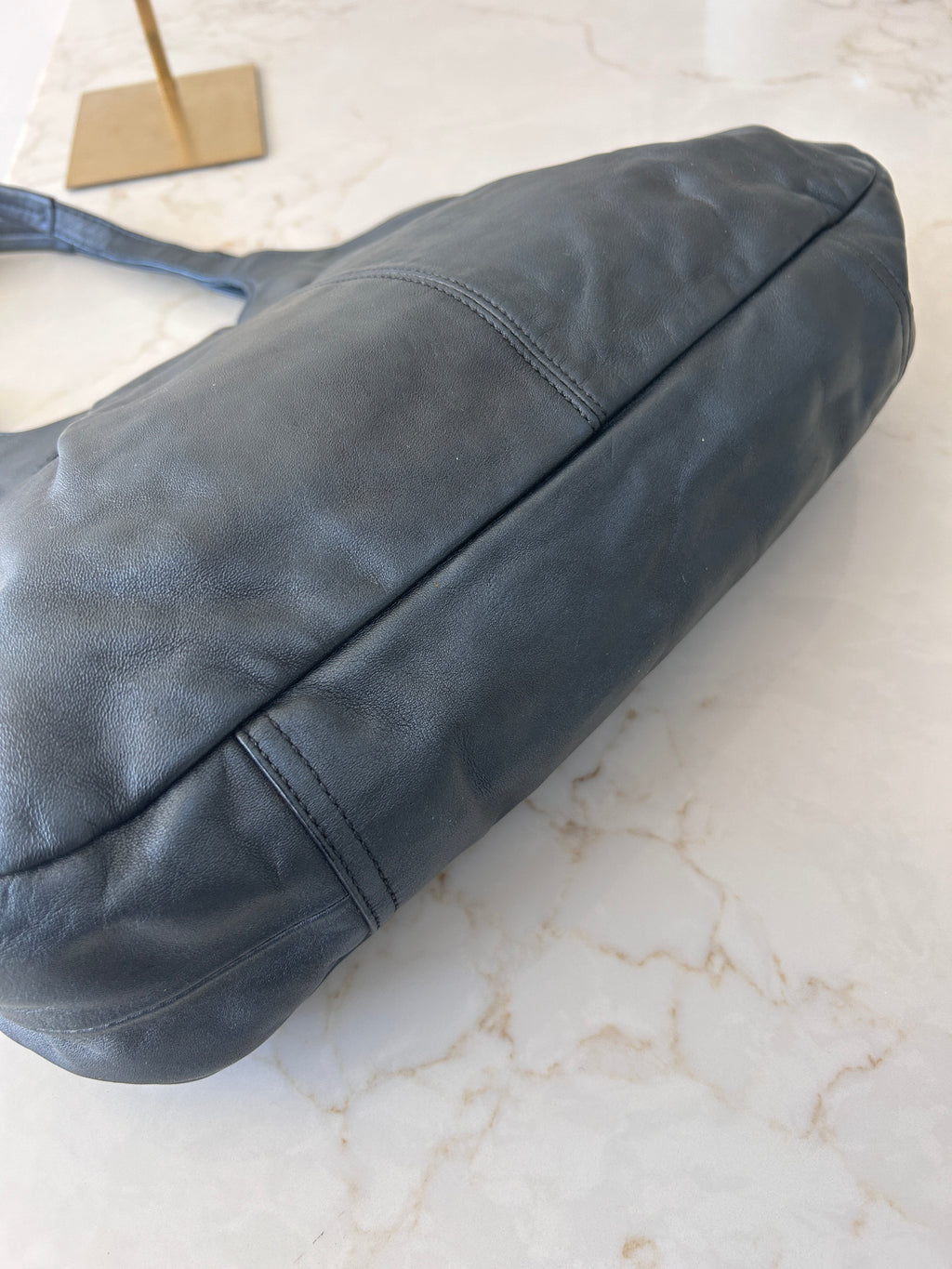 Vintage Coach blue metallic leather tote shoulder bag