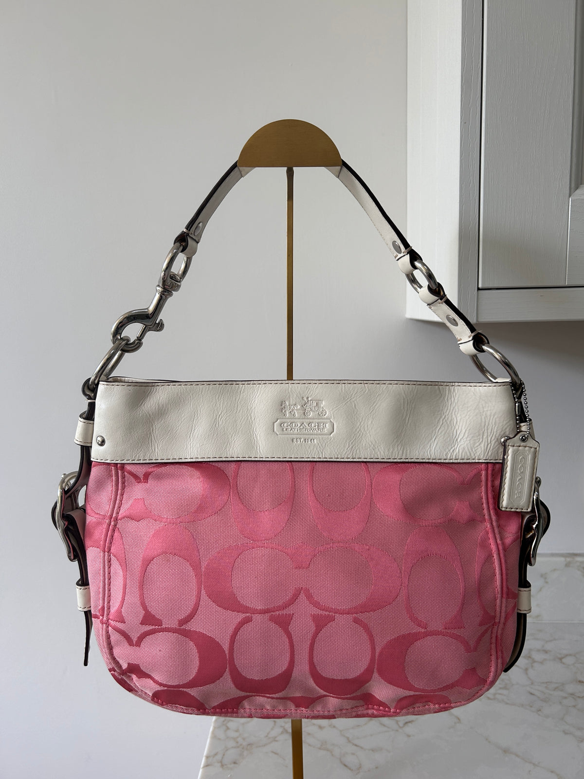 Vintage Coach pink monogram Zoe shoulder bag