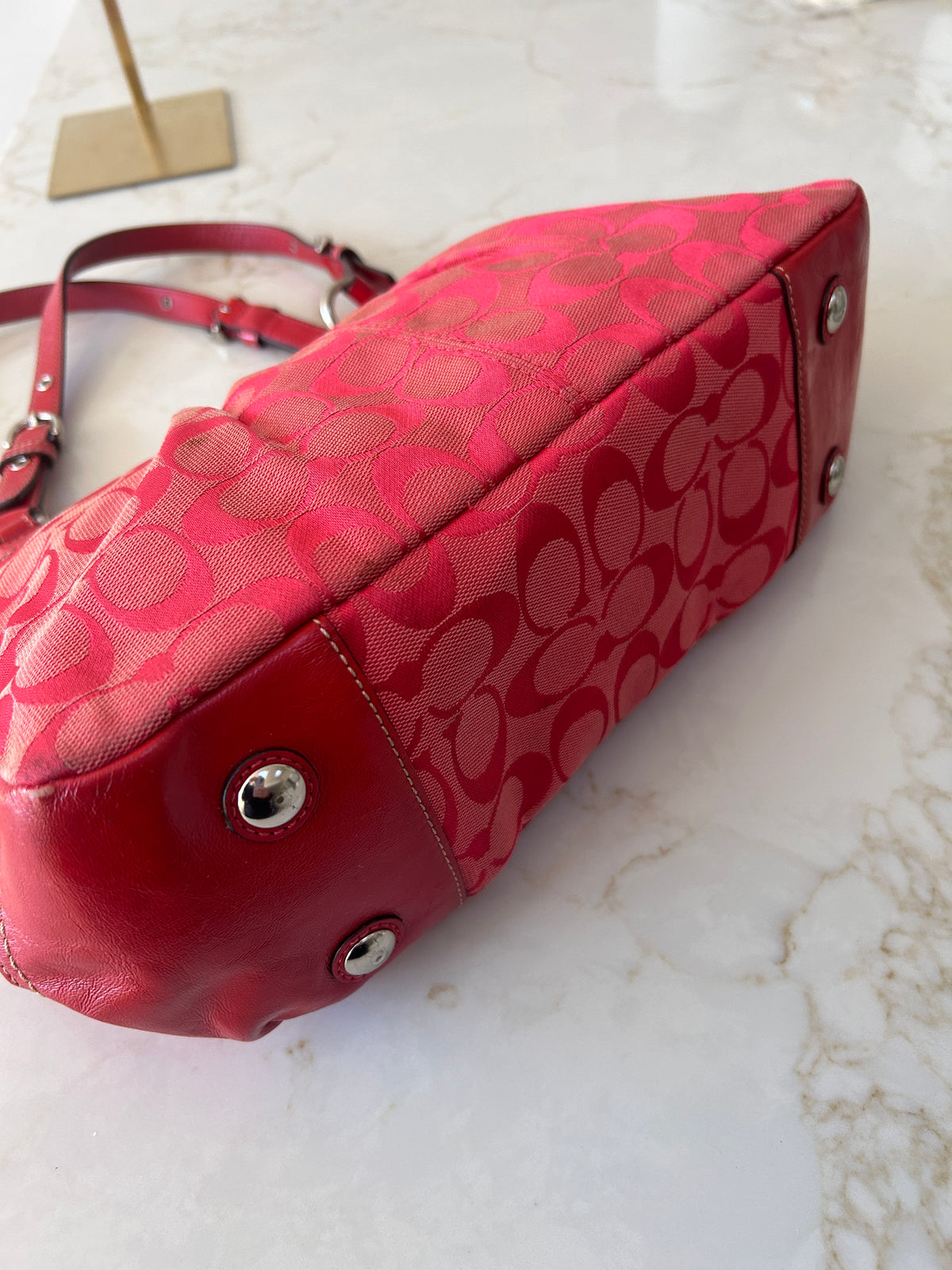 Vintage Coach red monogram tote shoulder bag