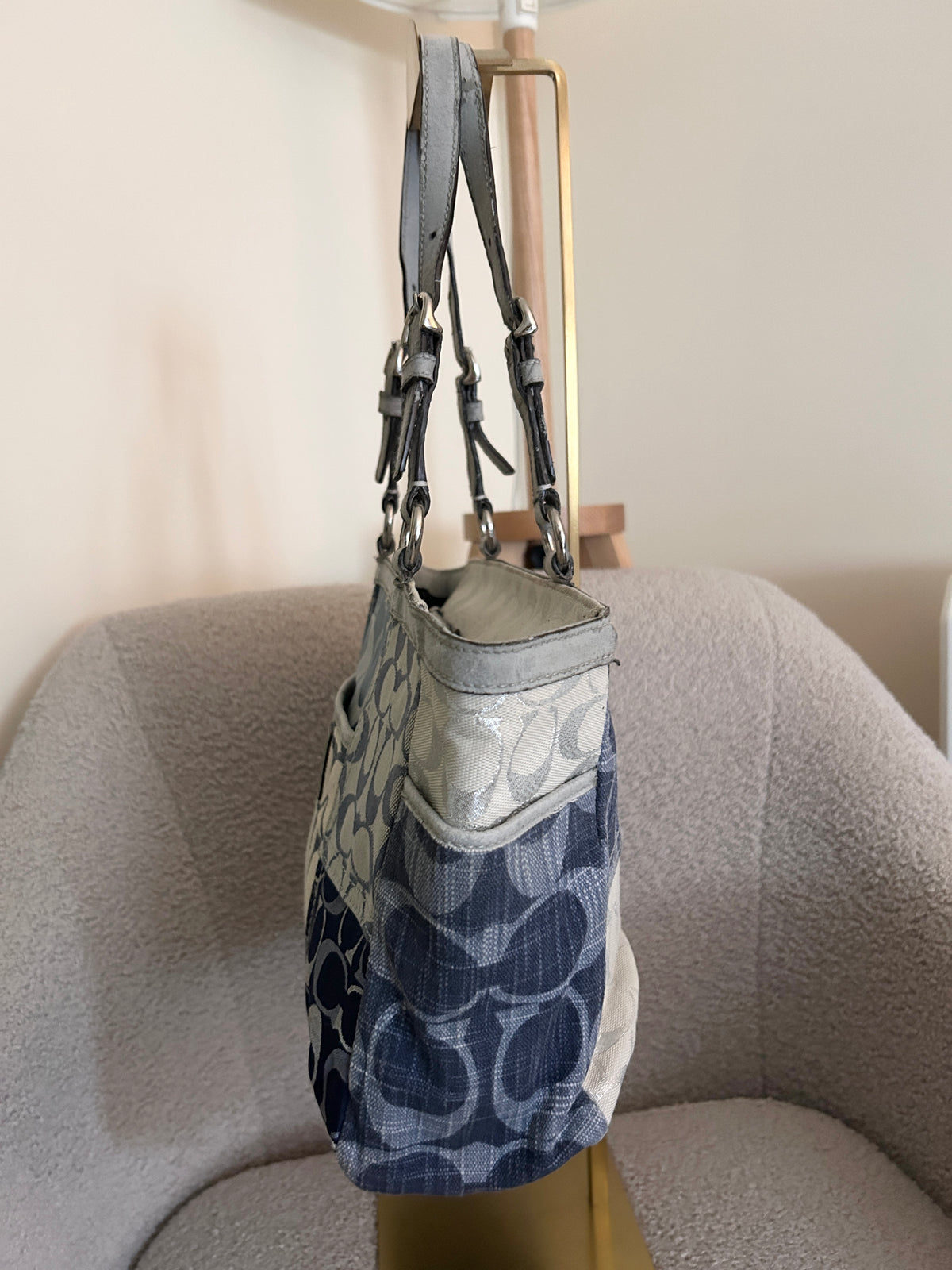 Vintage Coach denim patchwork tote shoulder bag