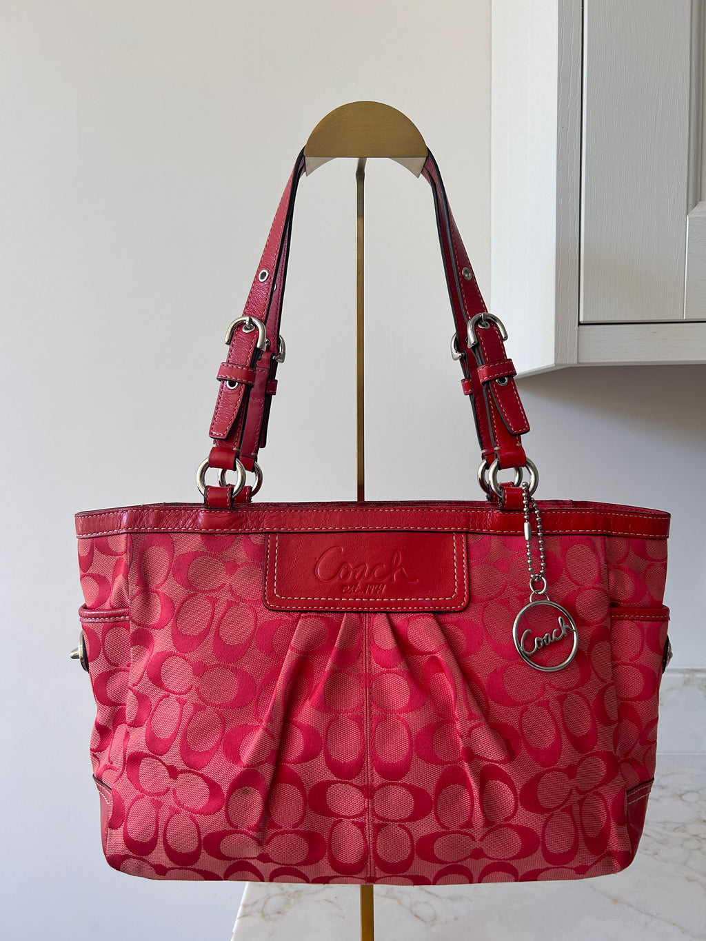 Vintage Coach red monogram tote shoulder bag