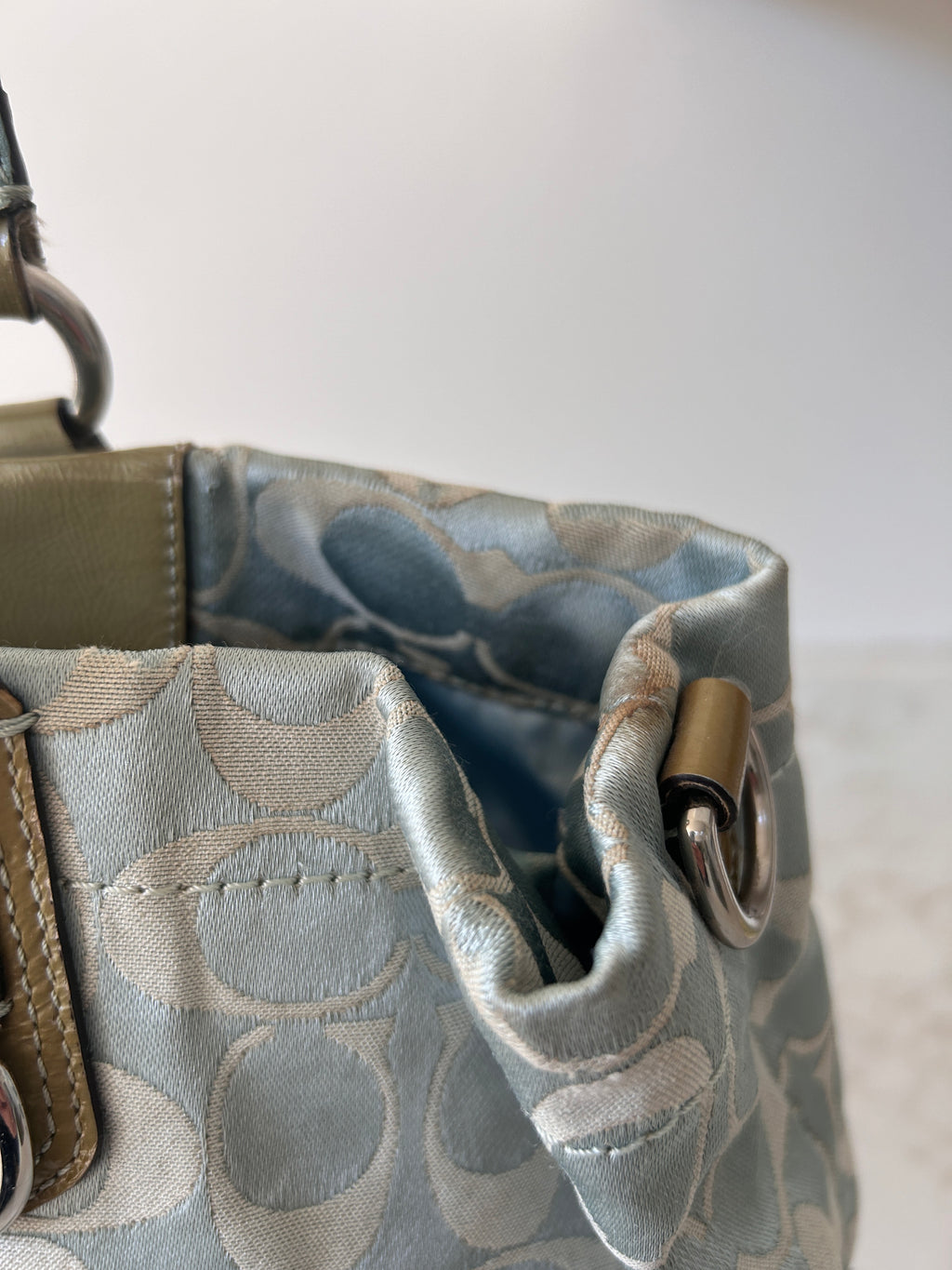 Vintage Coach blue monogram tote shoulder bag
