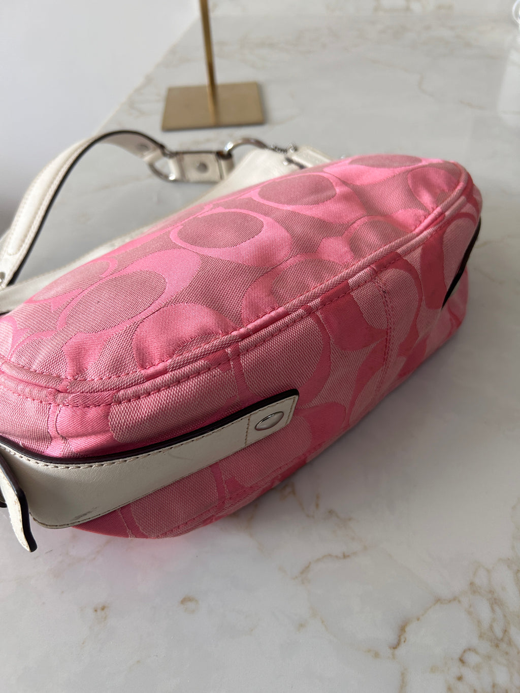 Vintage Coach pink monogram Zoe shoulder bag
