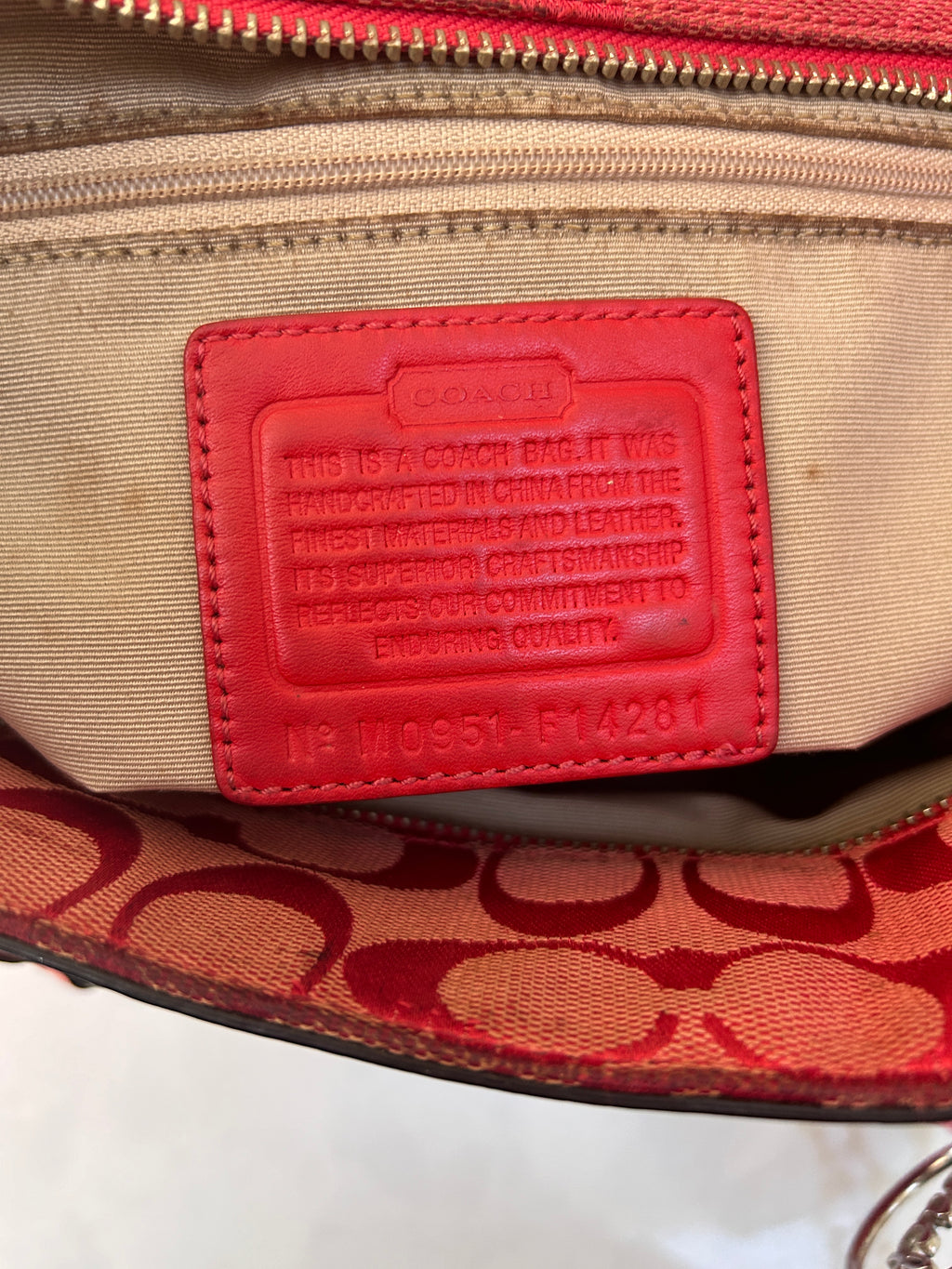 Vintage Coach red monogram tote shoulder bag
