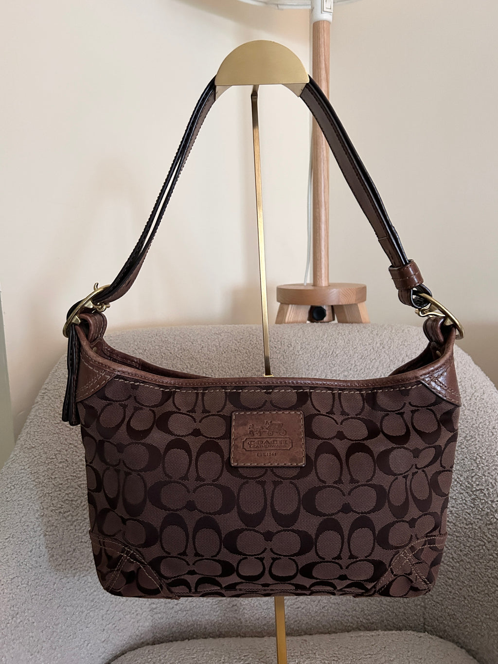 Vintage Coach chocolate brown monogram shoulder bag