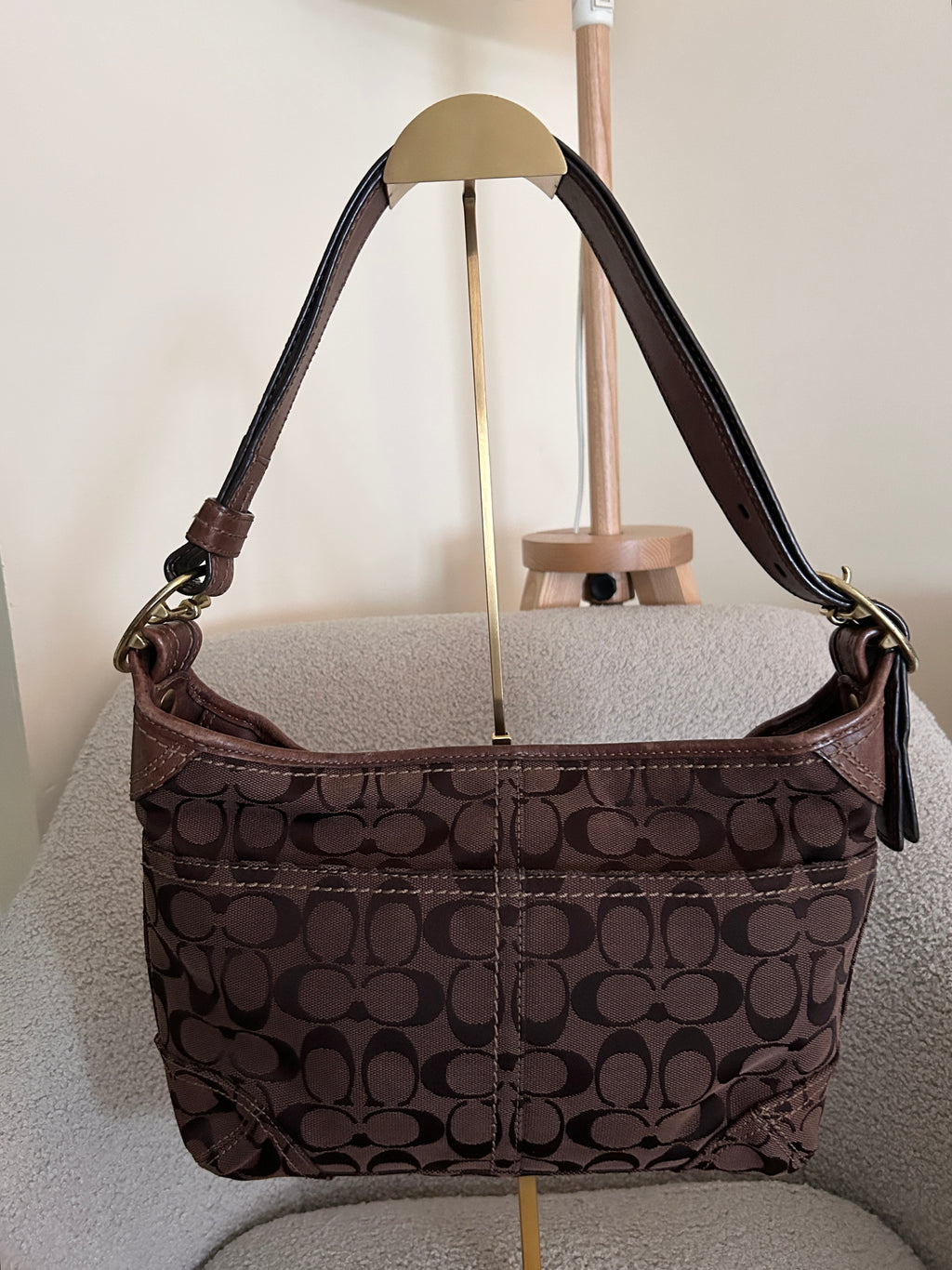 Vintage Coach chocolate brown monogram shoulder bag
