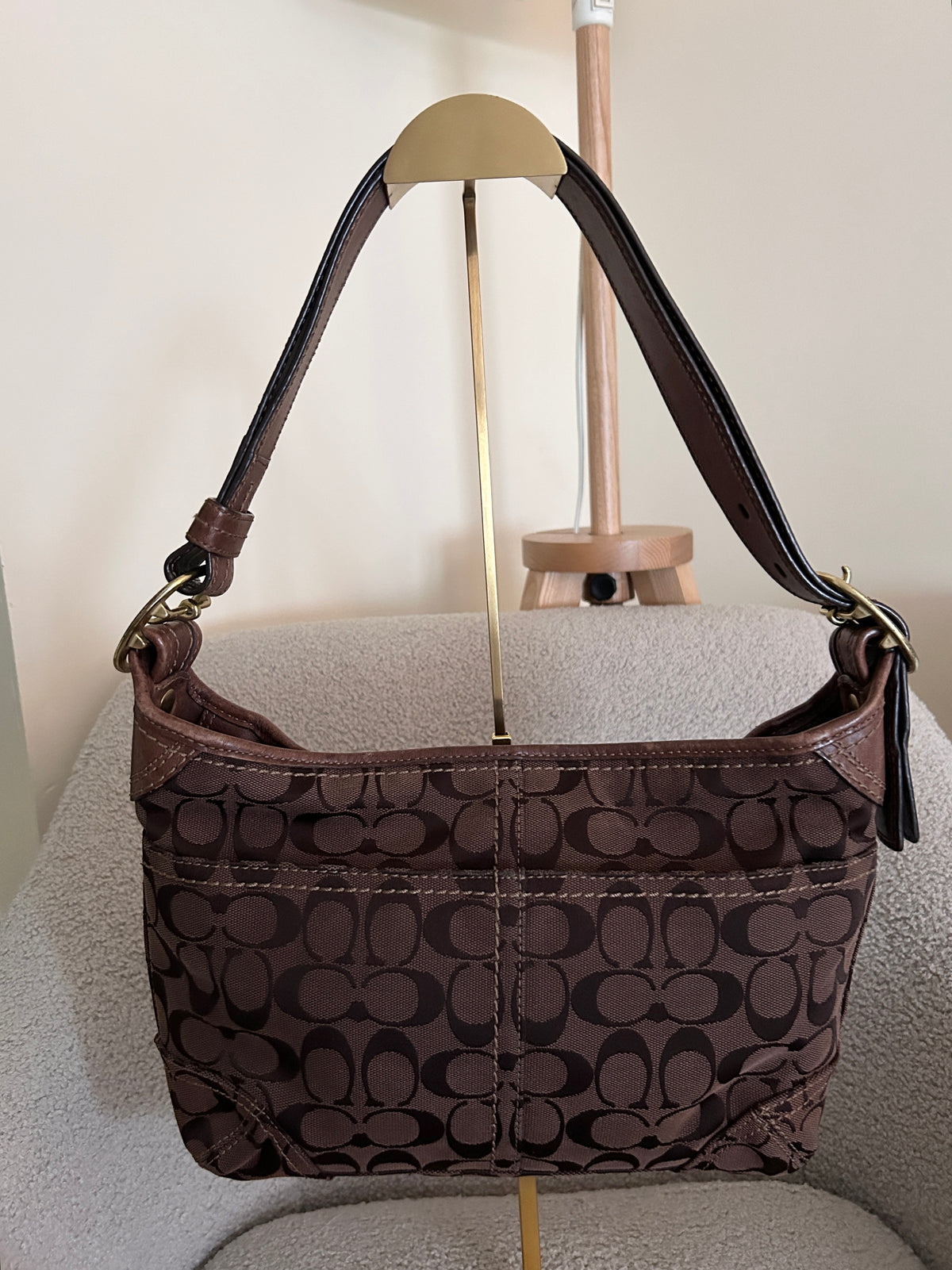 Vintage Coach chocolate brown monogram shoulder bag