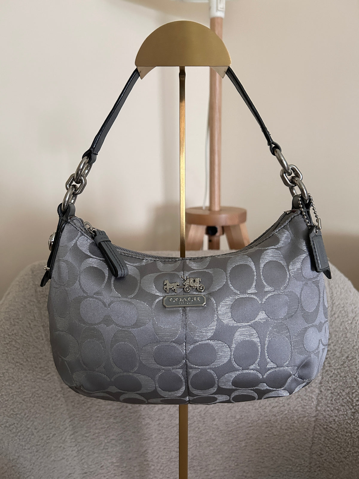 Vintage Coach grey monogram mini shoulder bag