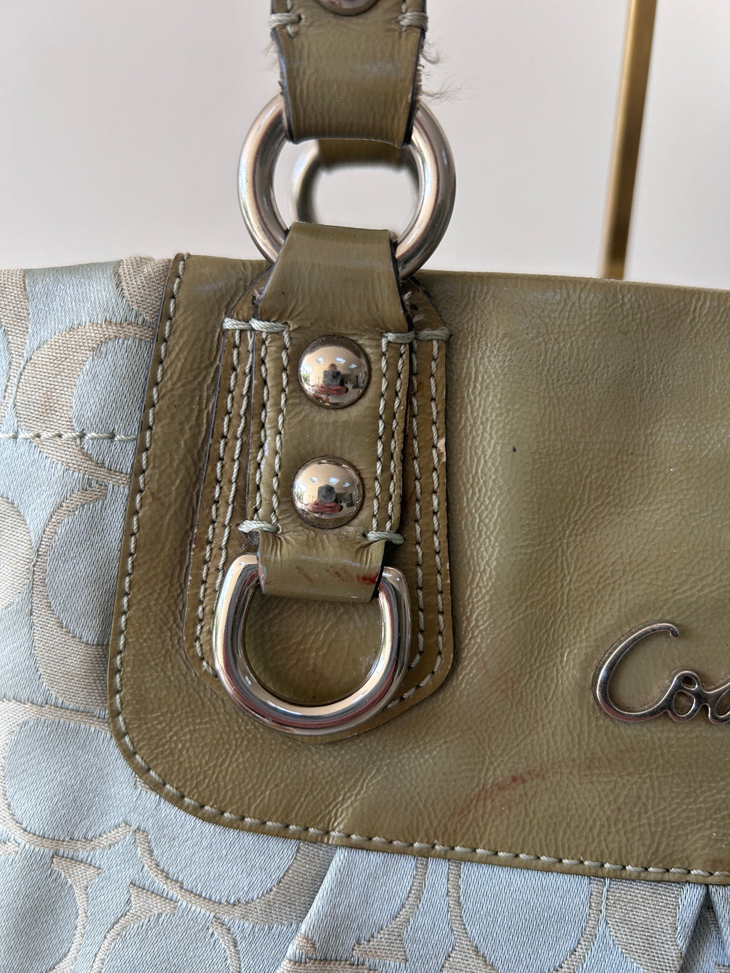 Vintage Coach blue monogram tote shoulder bag