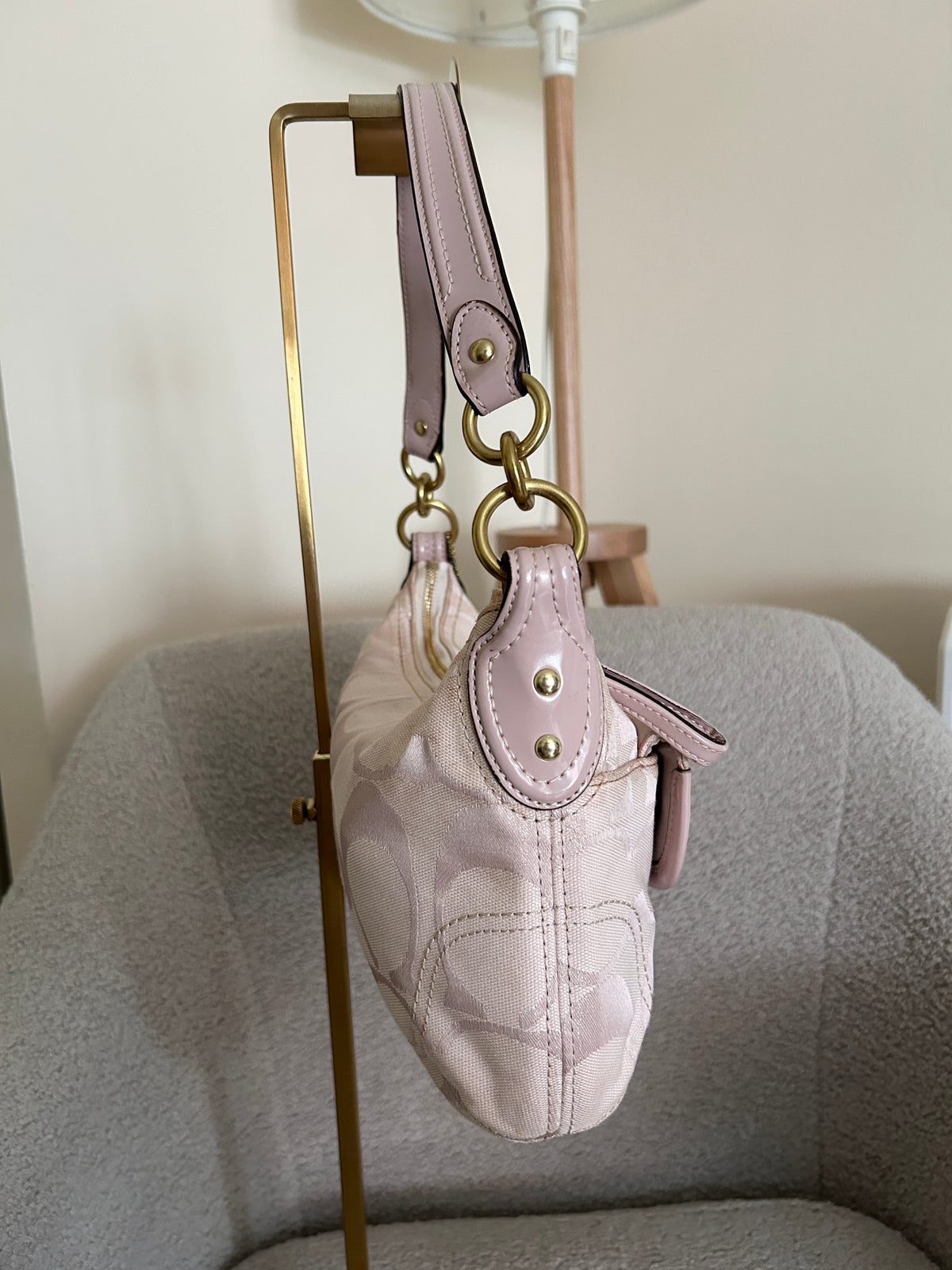 Vintage Coach pink monogram shoulder bag
