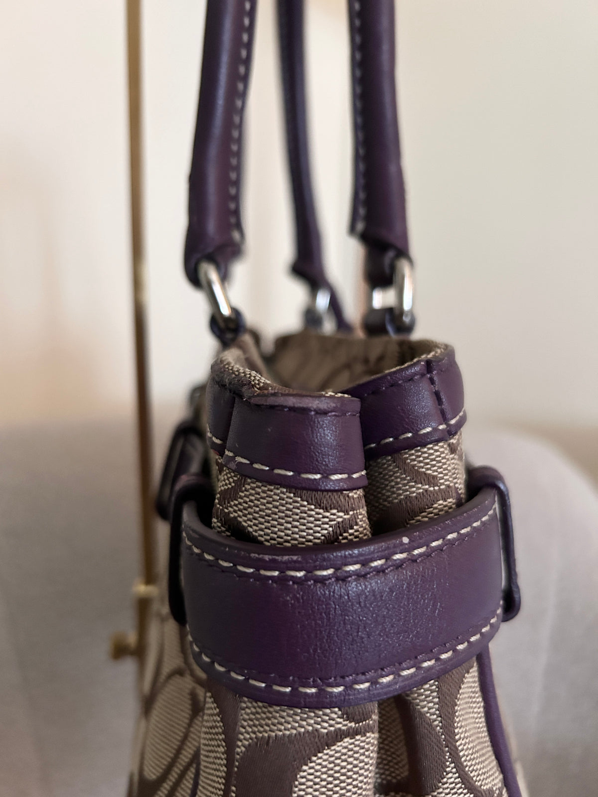 Vintage Coach Hampton signature monogram and purple shoulder bag