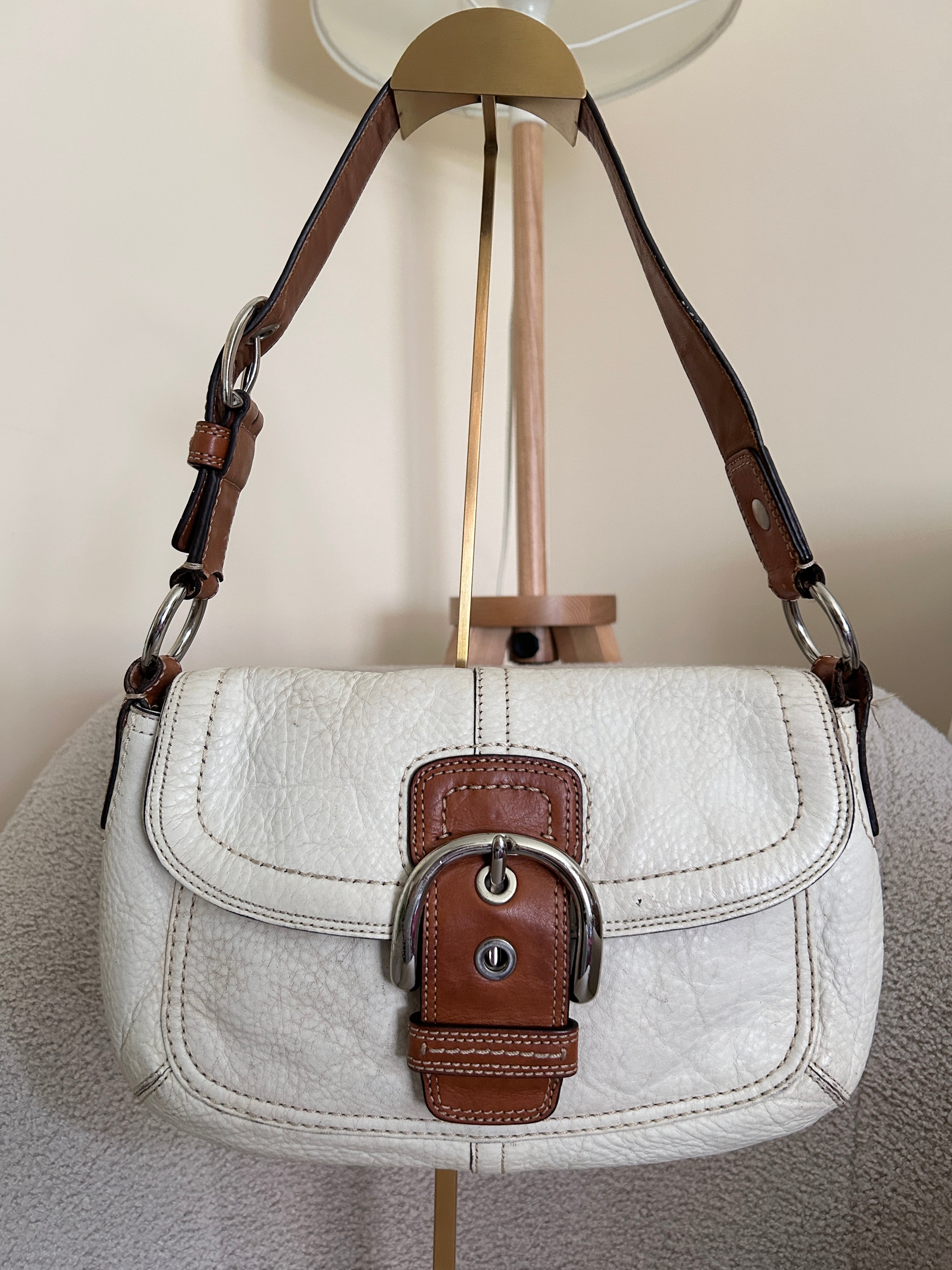 Vintage Coach white and brown leather shoulder bag