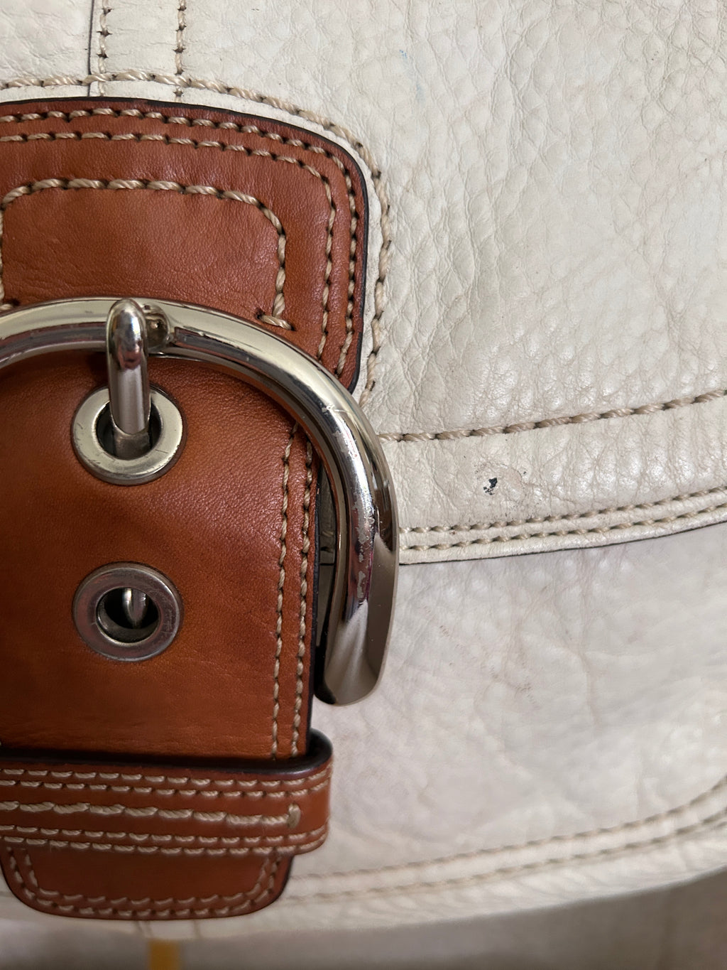 Vintage Coach white and brown leather shoulder bag