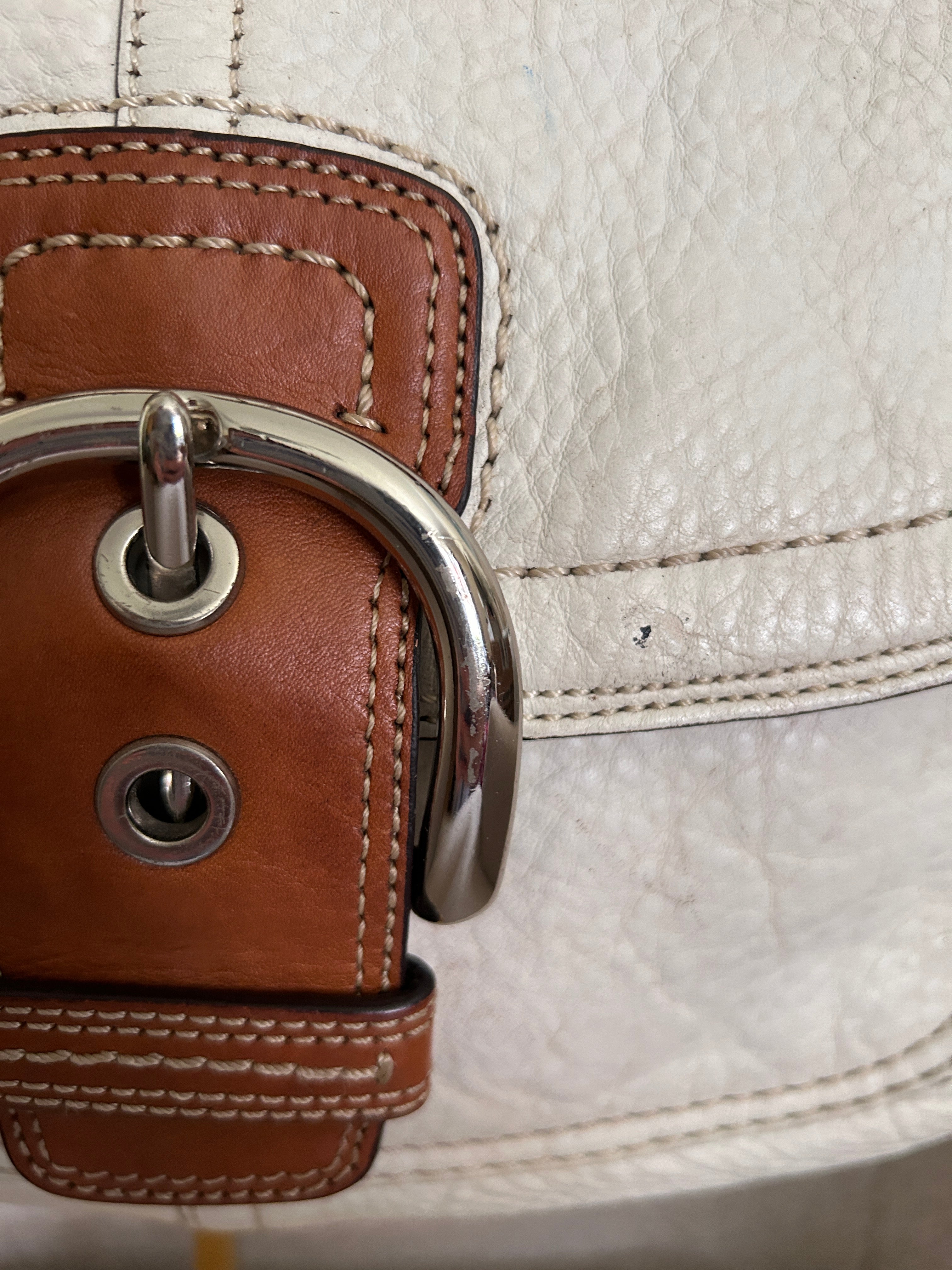 Vintage Coach white and brown leather shoulder bag