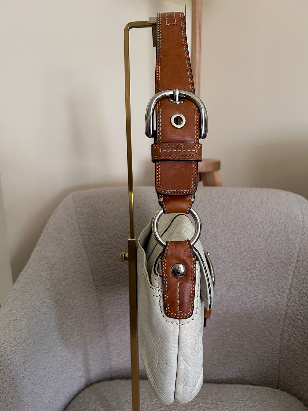 Vintage Coach white and brown leather shoulder bag