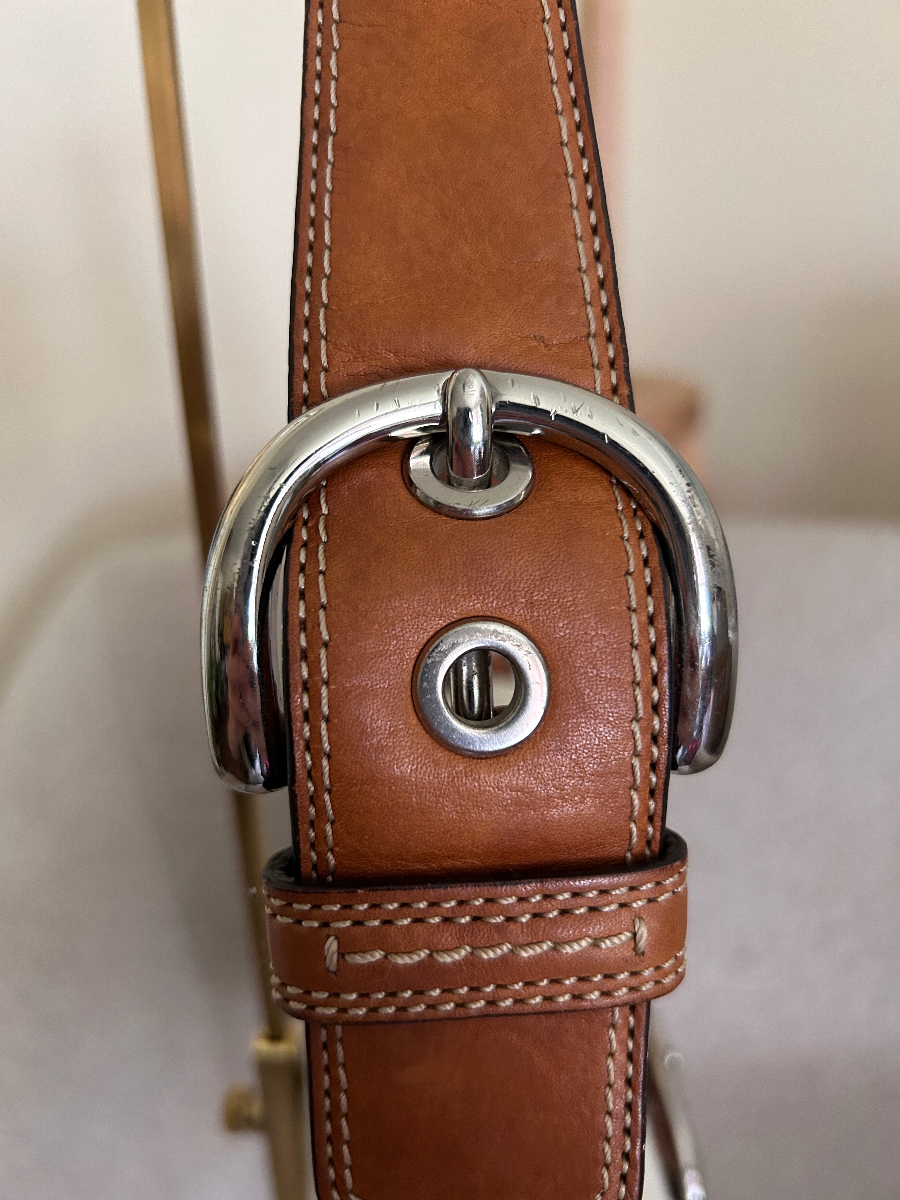 Vintage Coach white and brown leather shoulder bag