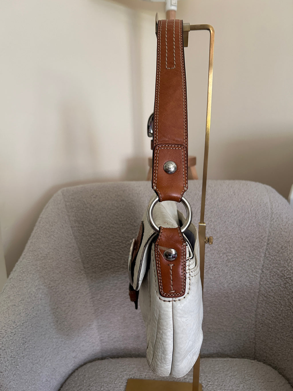 Vintage Coach white and brown leather shoulder bag
