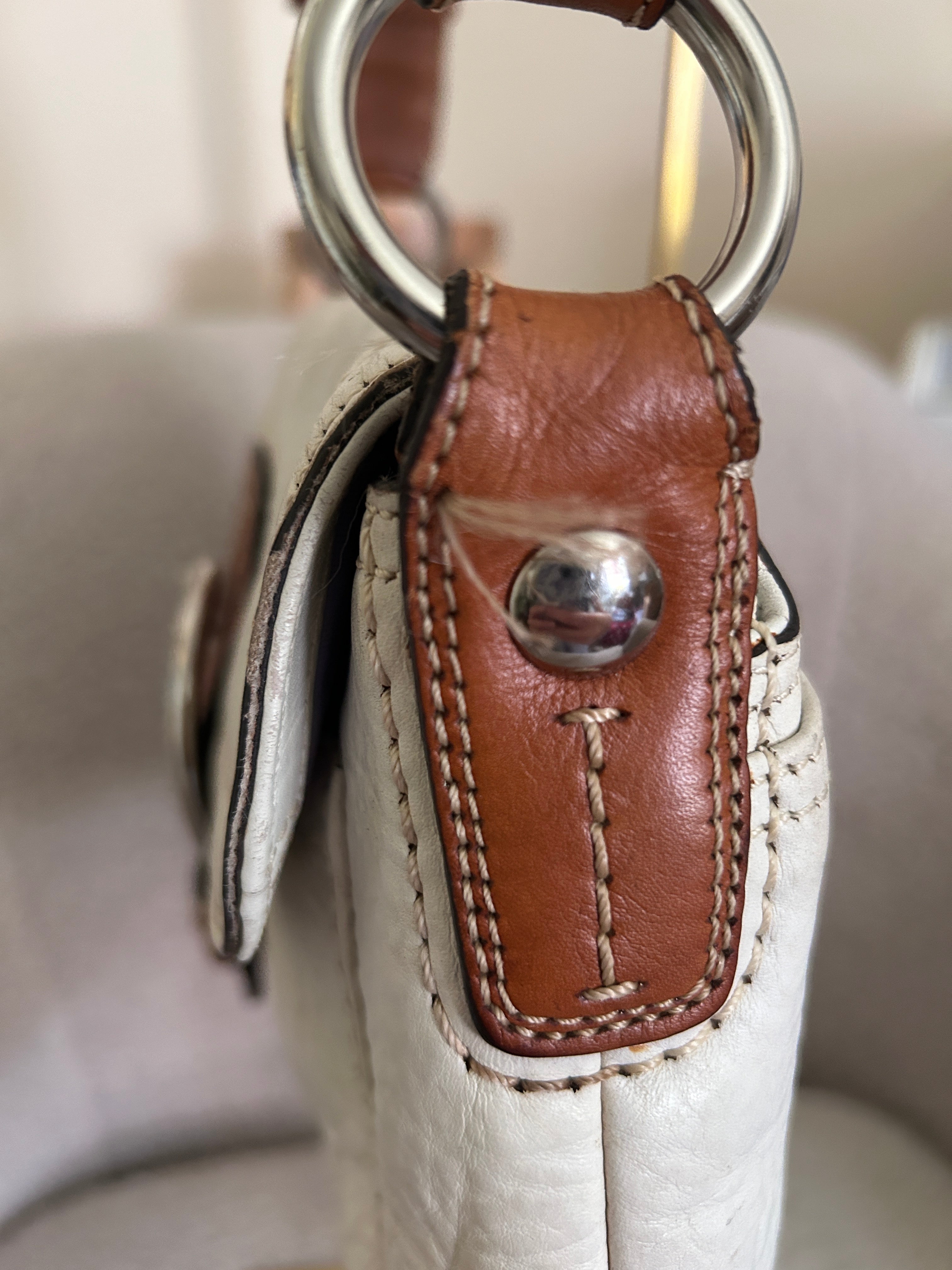 Vintage Coach white and brown leather shoulder bag