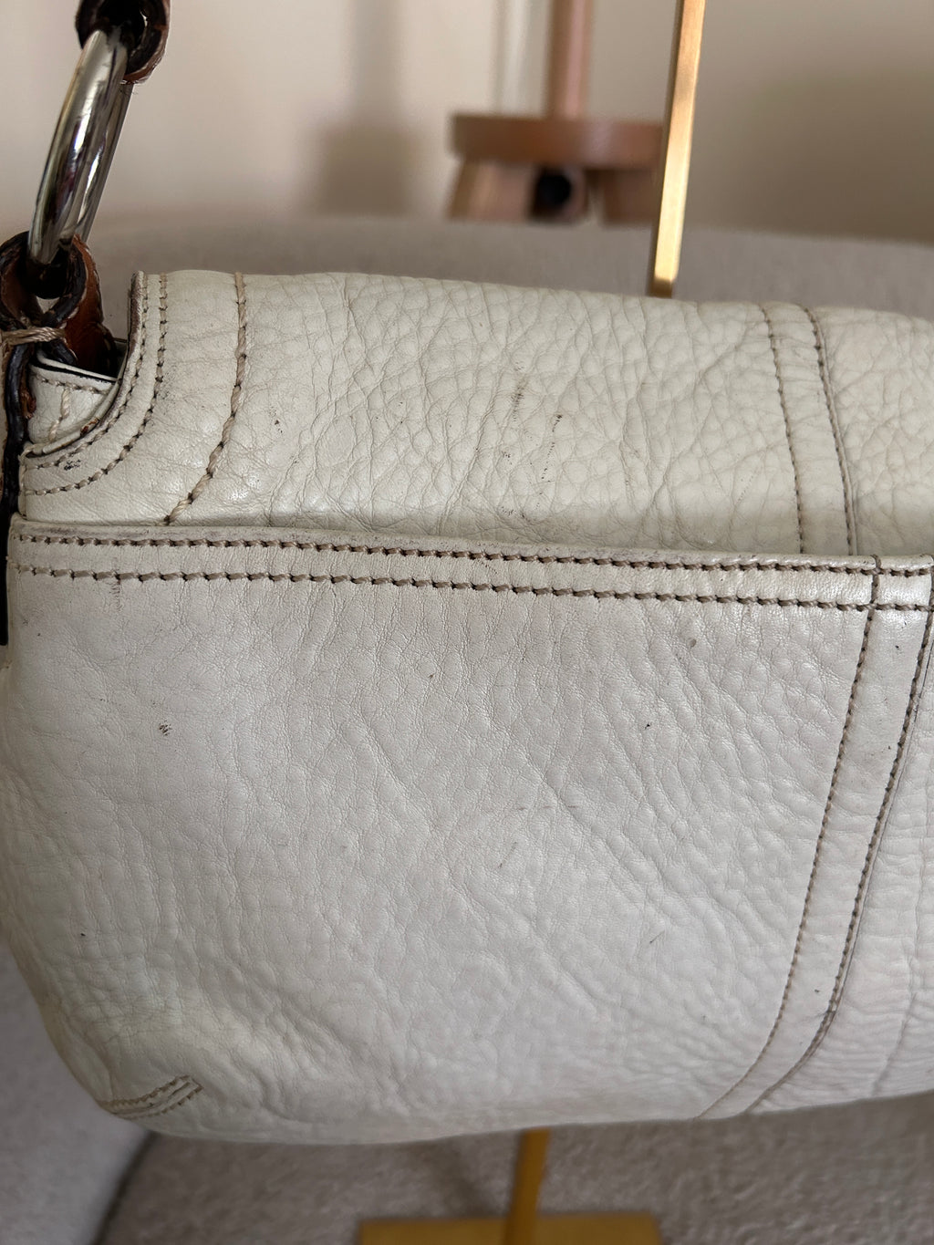 Vintage Coach white and brown leather shoulder bag