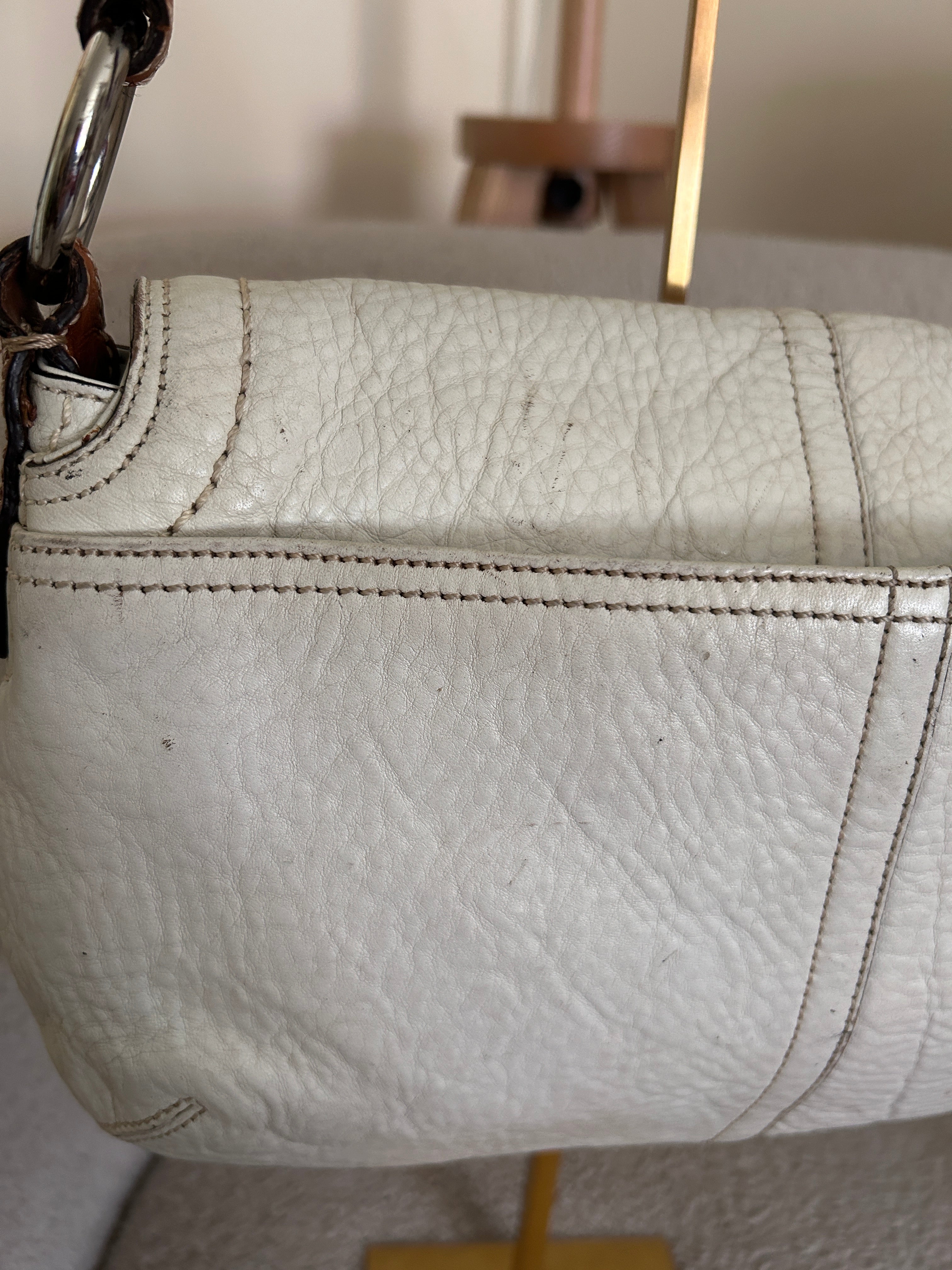 Vintage Coach white and brown leather shoulder bag