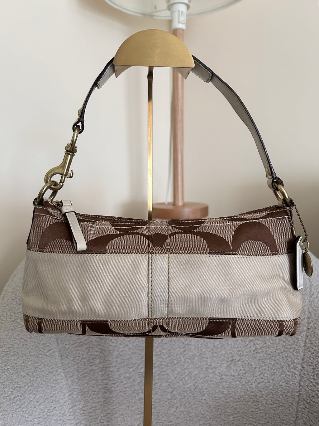 Vintage Coach white stripe mini shoulder bag