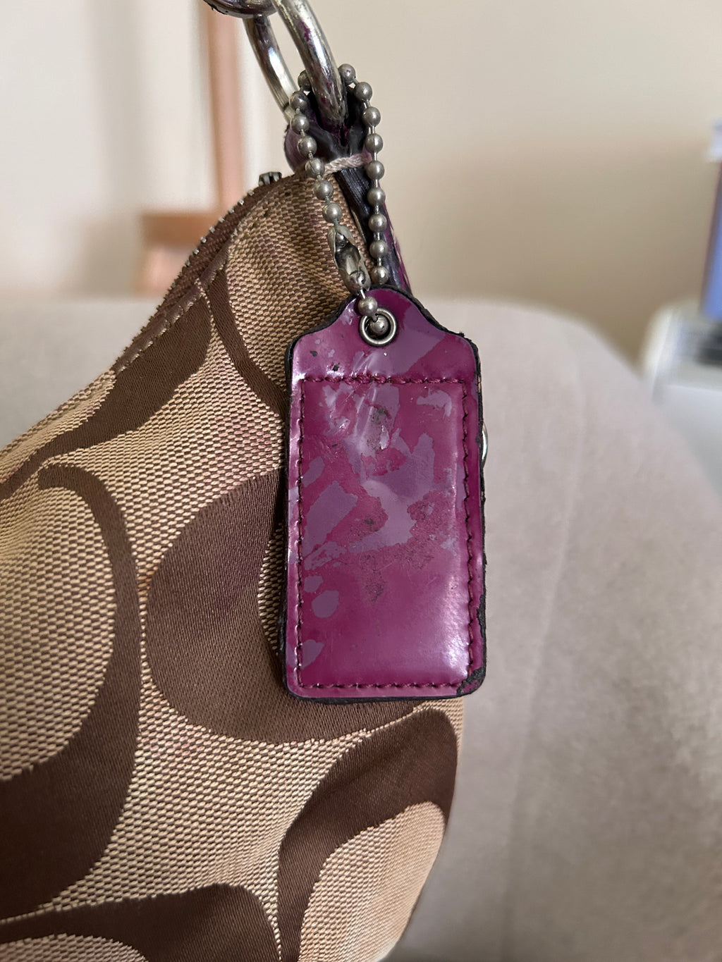 Vintage Coach brown monogram and purple shoulder bag