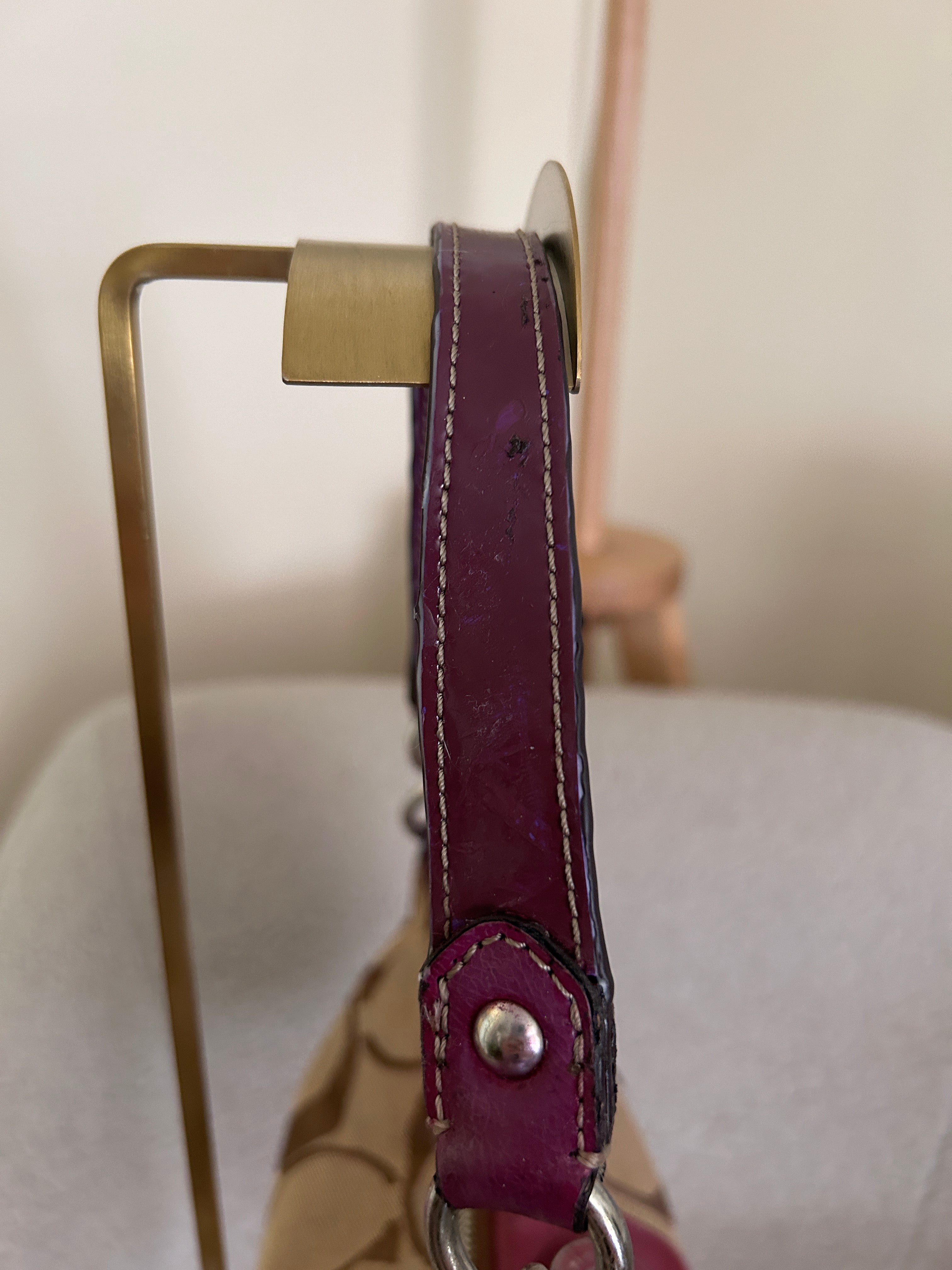 Vintage Coach brown monogram and purple shoulder bag