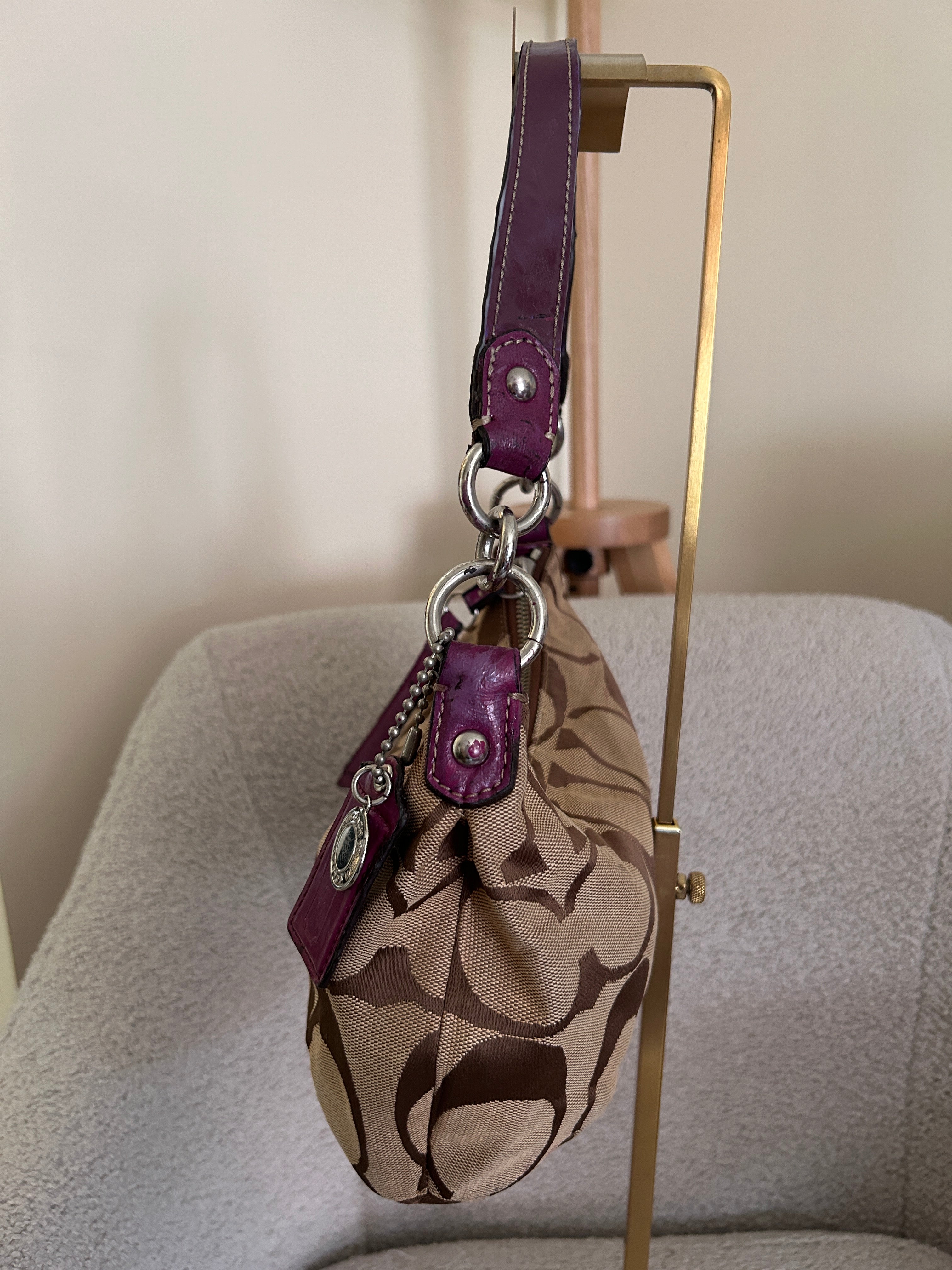 Vintage Coach brown monogram and purple shoulder bag