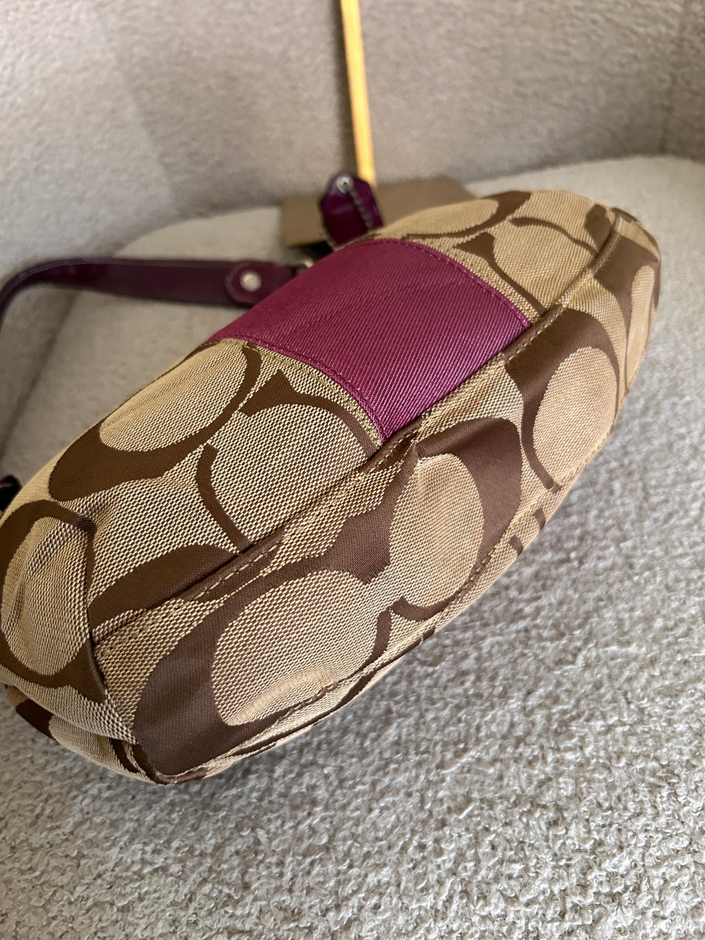 Vintage Coach brown monogram and purple shoulder bag