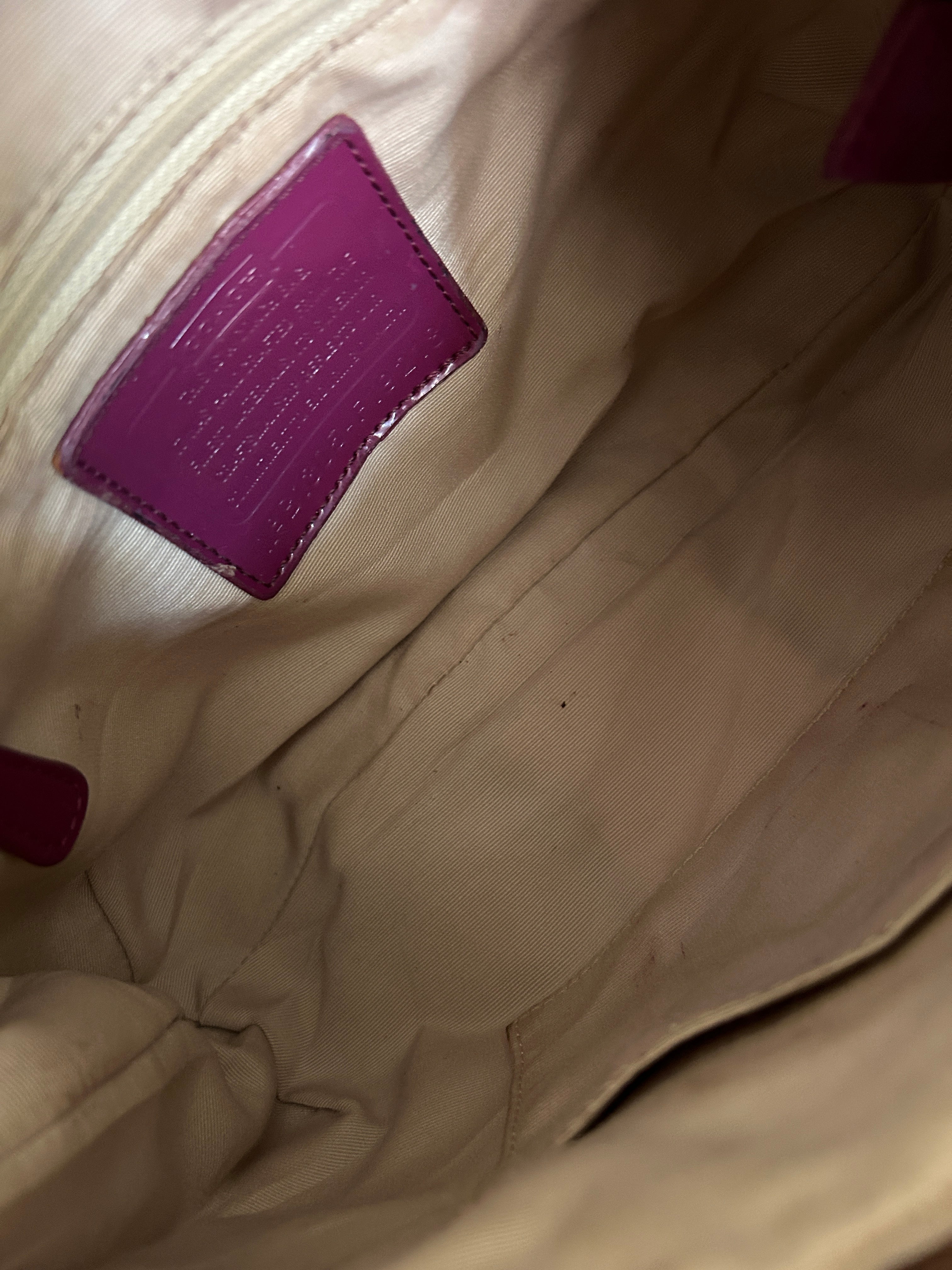 Vintage Coach brown monogram and purple shoulder bag