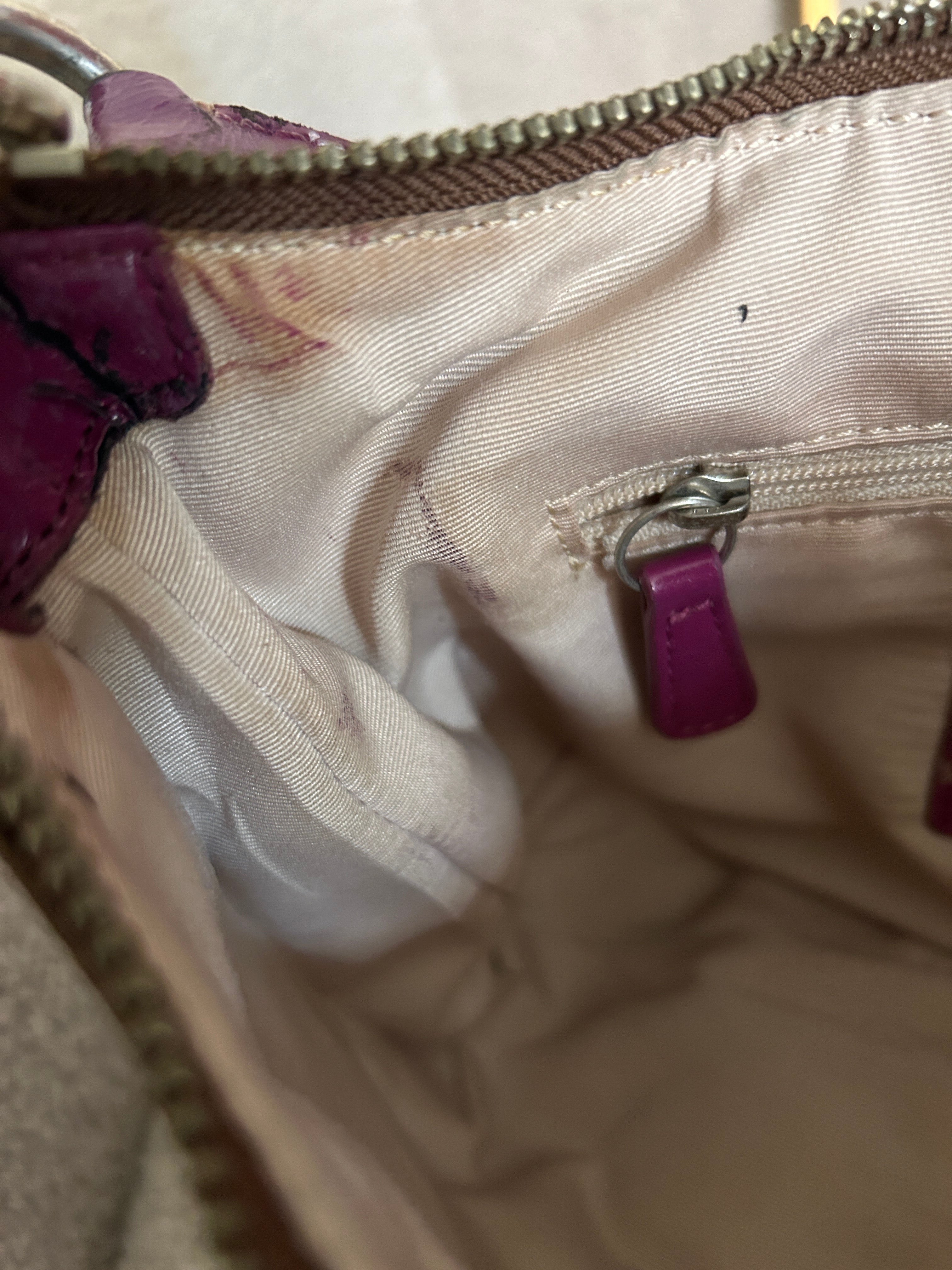 Vintage Coach brown monogram and purple shoulder bag