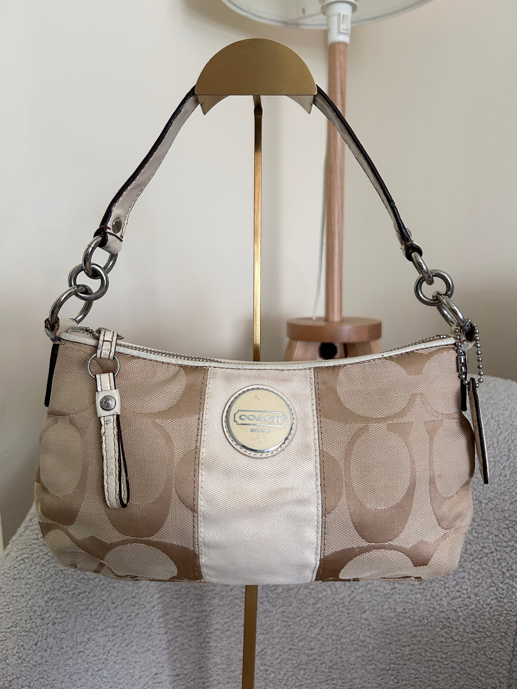Vintage Coach white stripe monogram shoulder bag