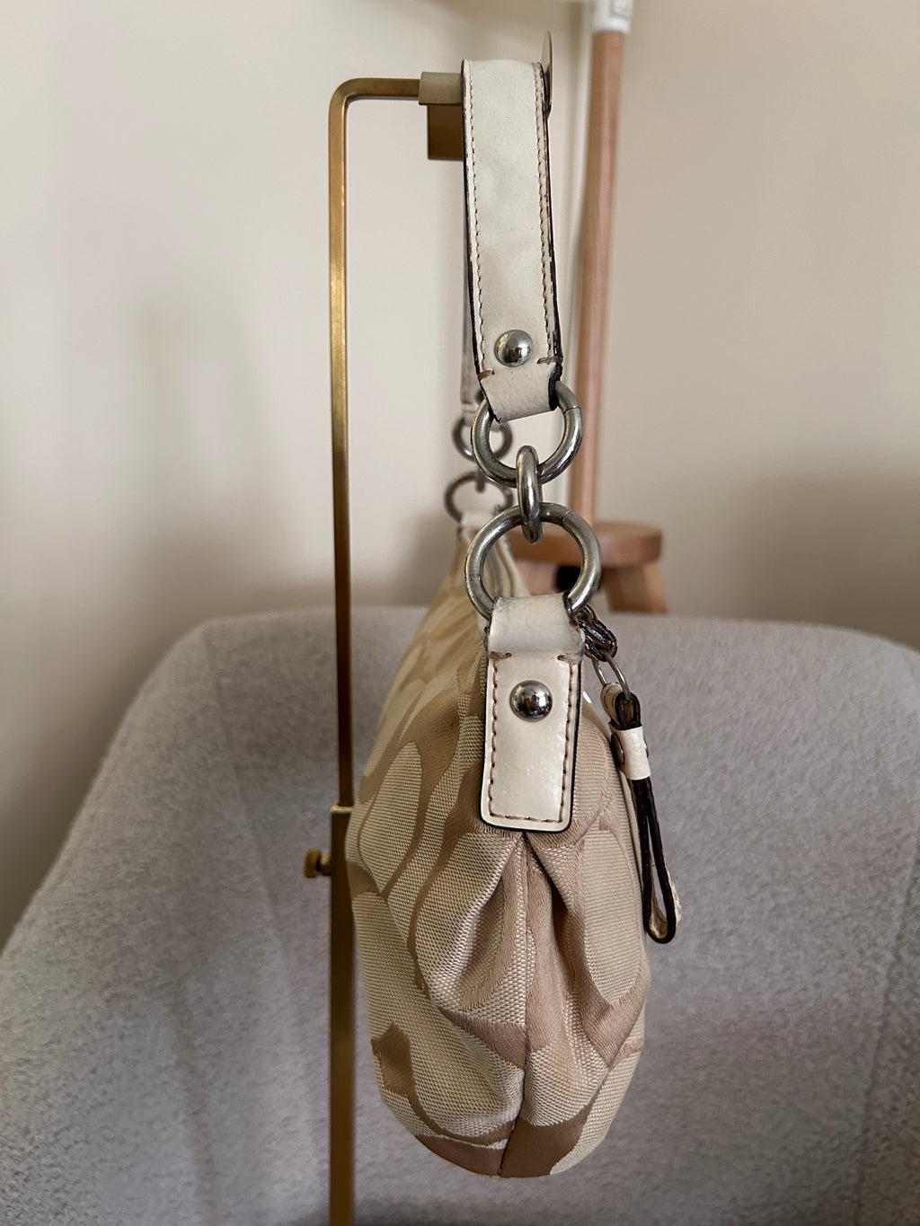 Vintage Coach white stripe monogram shoulder bag