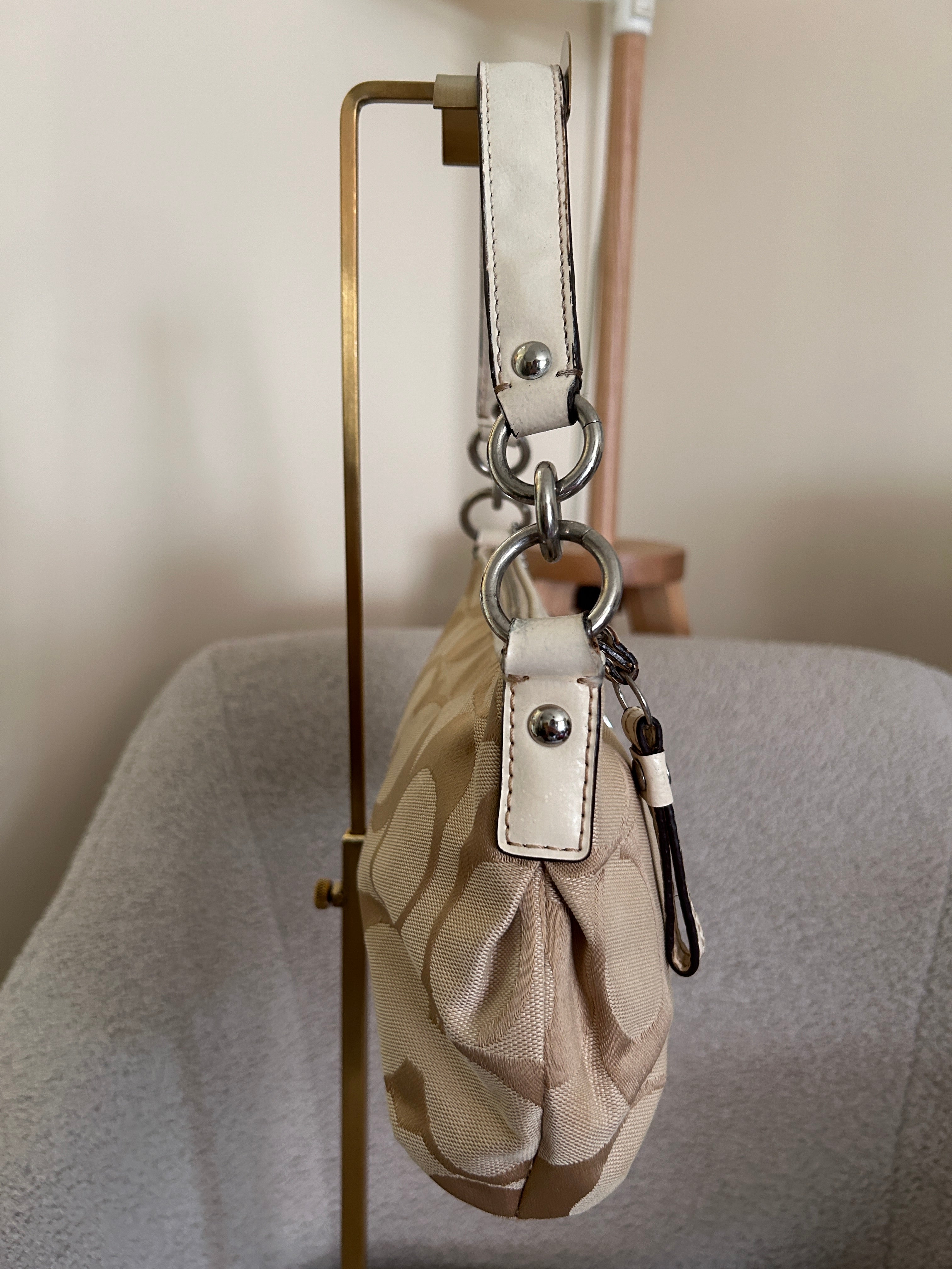 Vintage Coach white stripe monogram shoulder bag