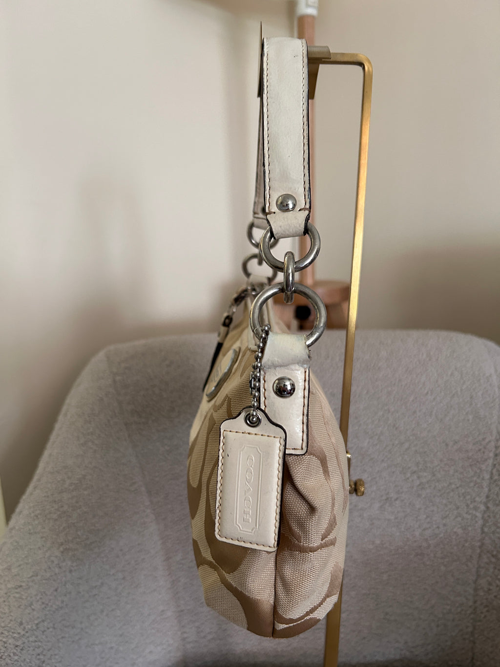 Vintage Coach white stripe monogram shoulder bag