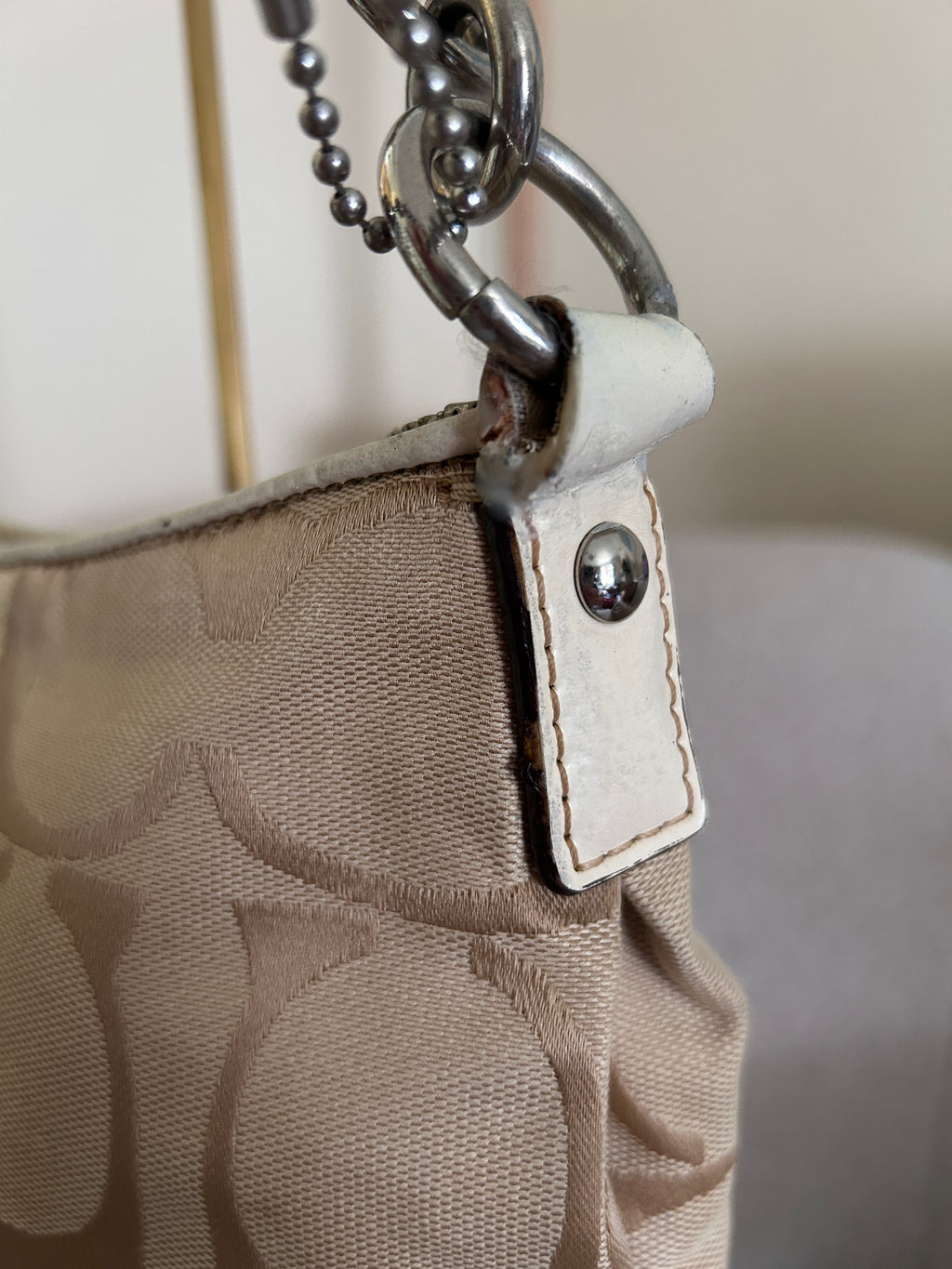 Vintage Coach white stripe monogram shoulder bag
