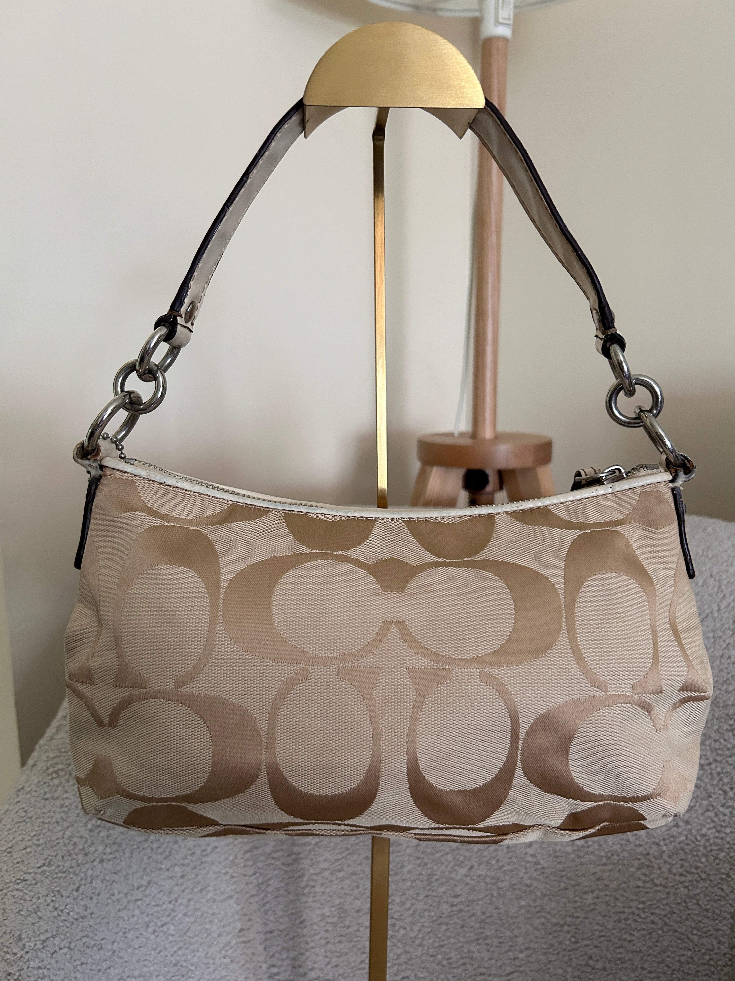 Vintage Coach white stripe monogram shoulder bag