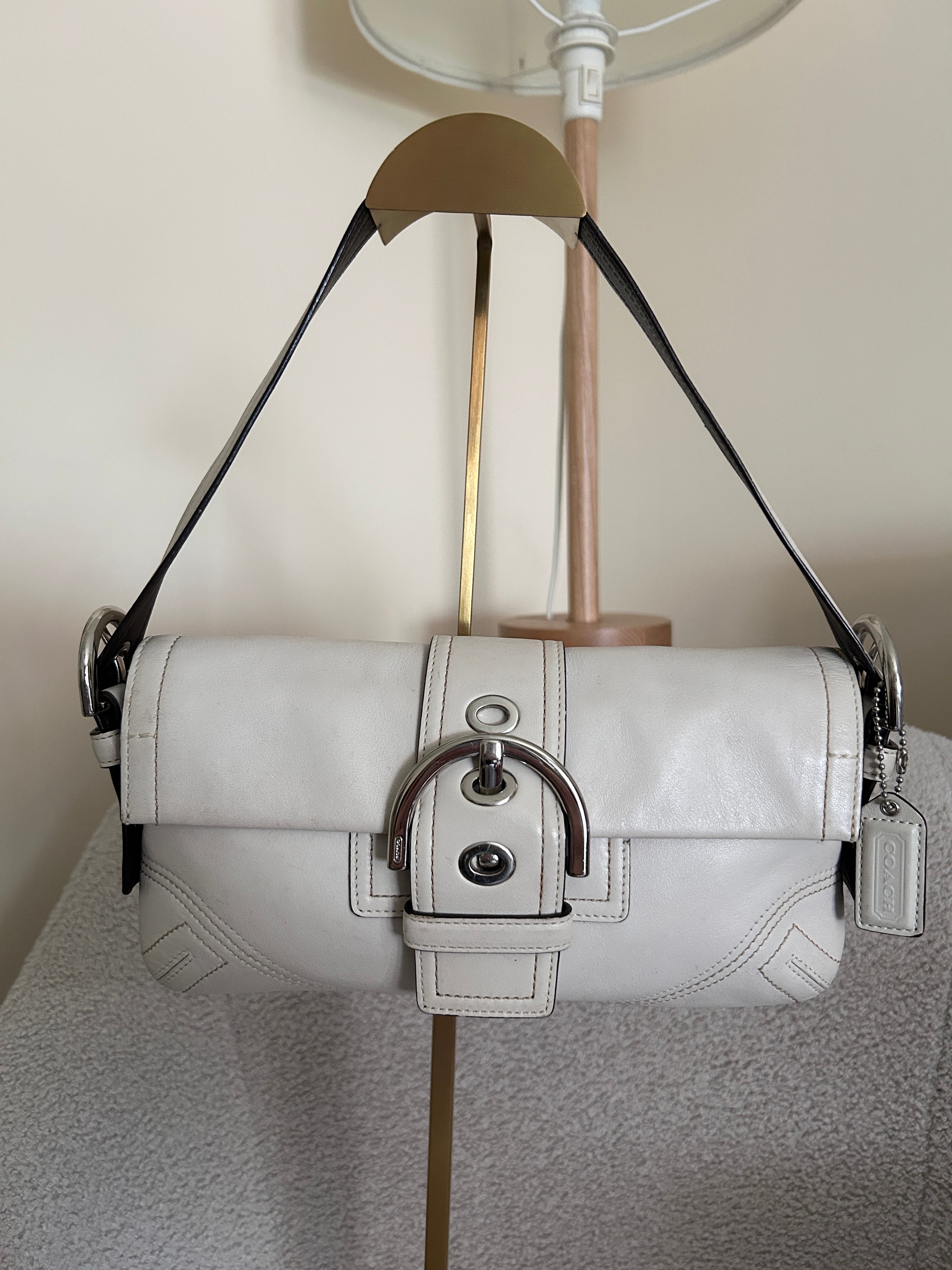 Vintage Coach white leather Soho shoulder bag