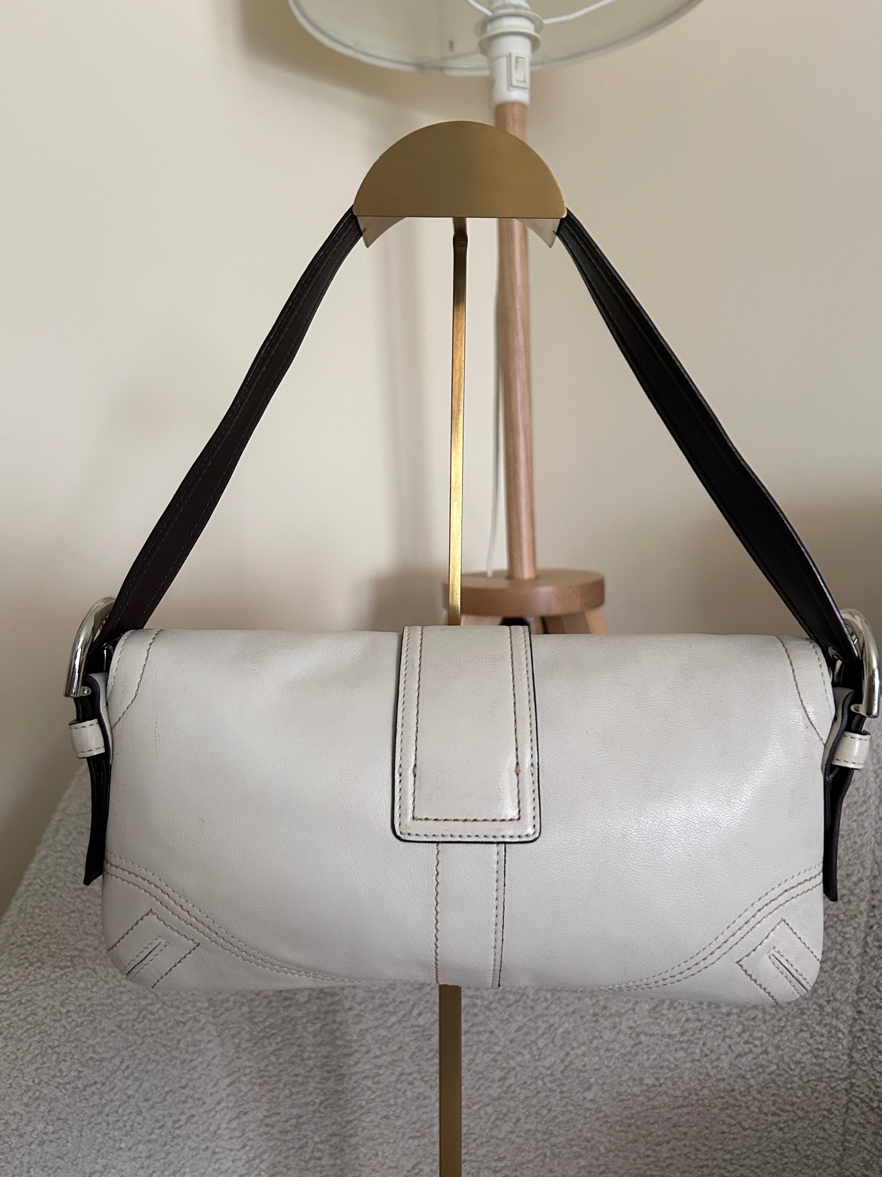 Vintage Coach white leather Soho shoulder bag