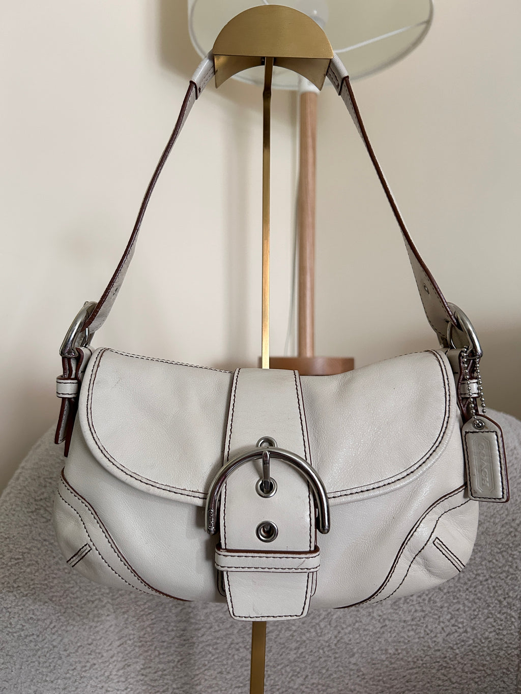 Vintage Coach white leather Soho shoulder bag