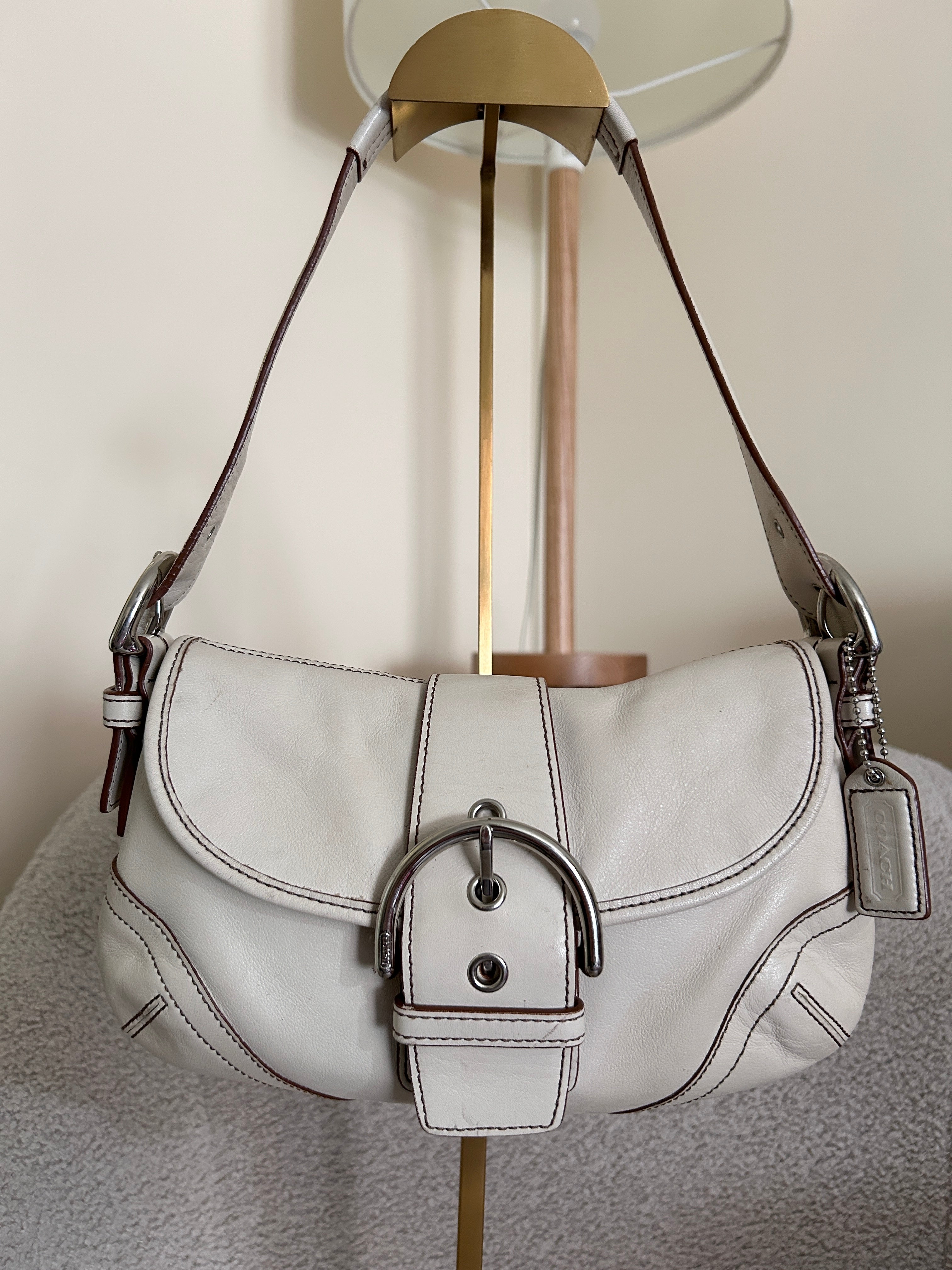 Vintage Coach white leather Soho shoulder bag