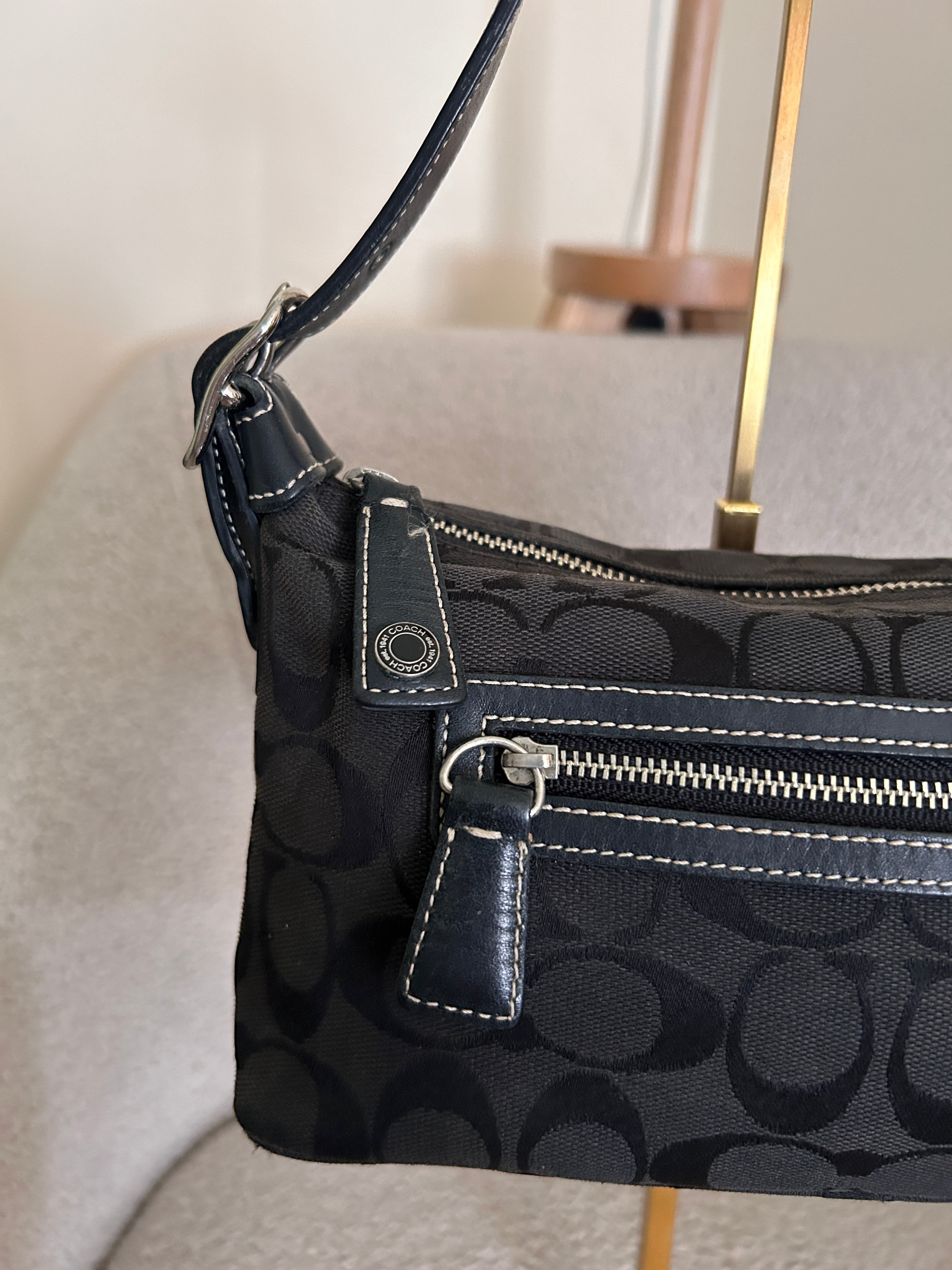 Vintage Coach black monogram shoulder bag