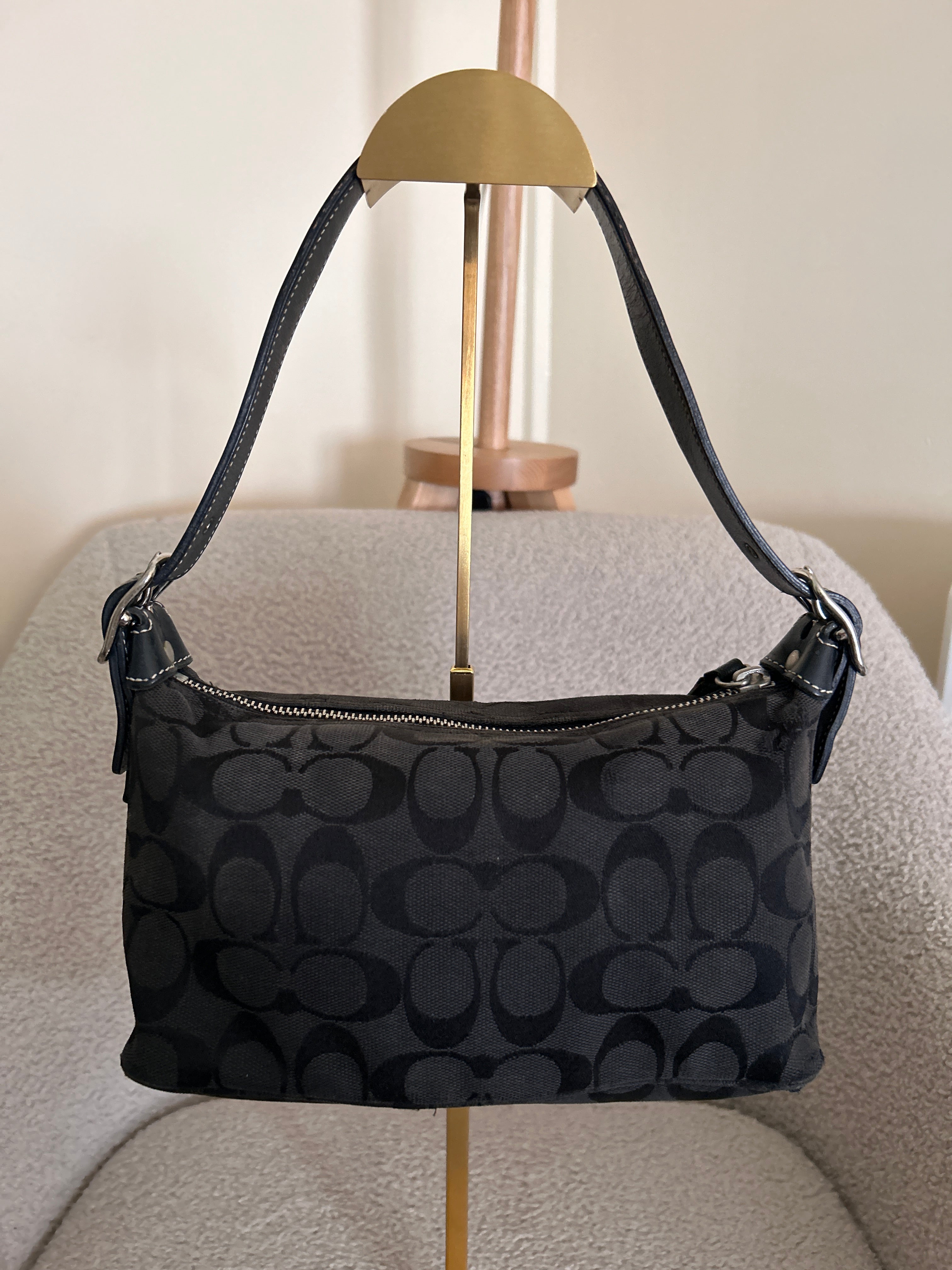 Vintage Coach black monogram shoulder bag