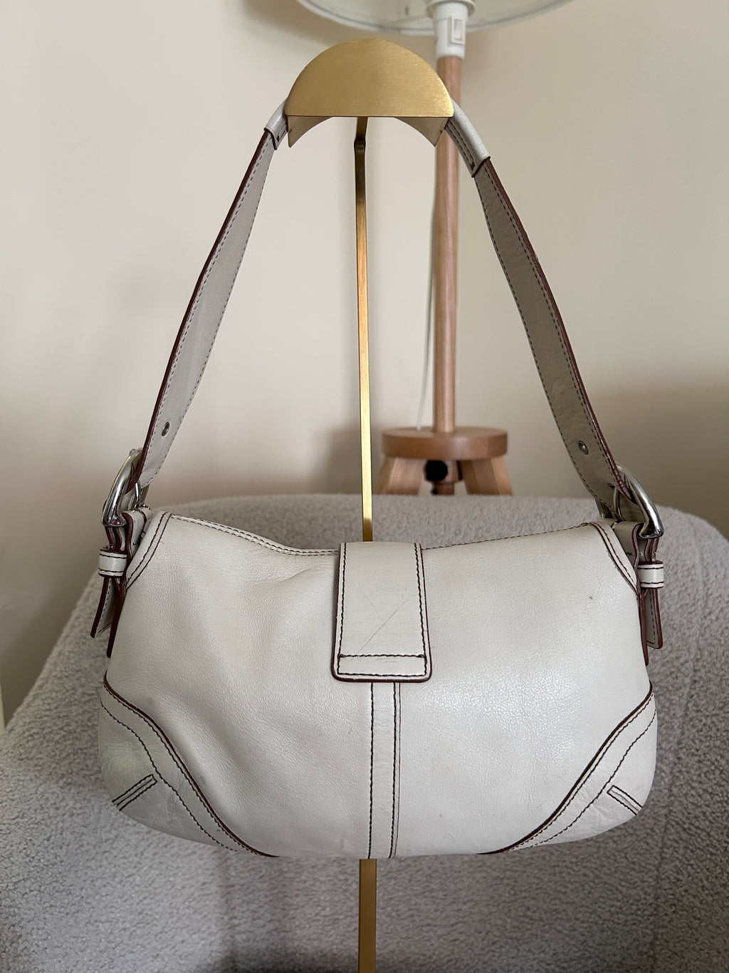 Vintage Coach white leather Soho shoulder bag