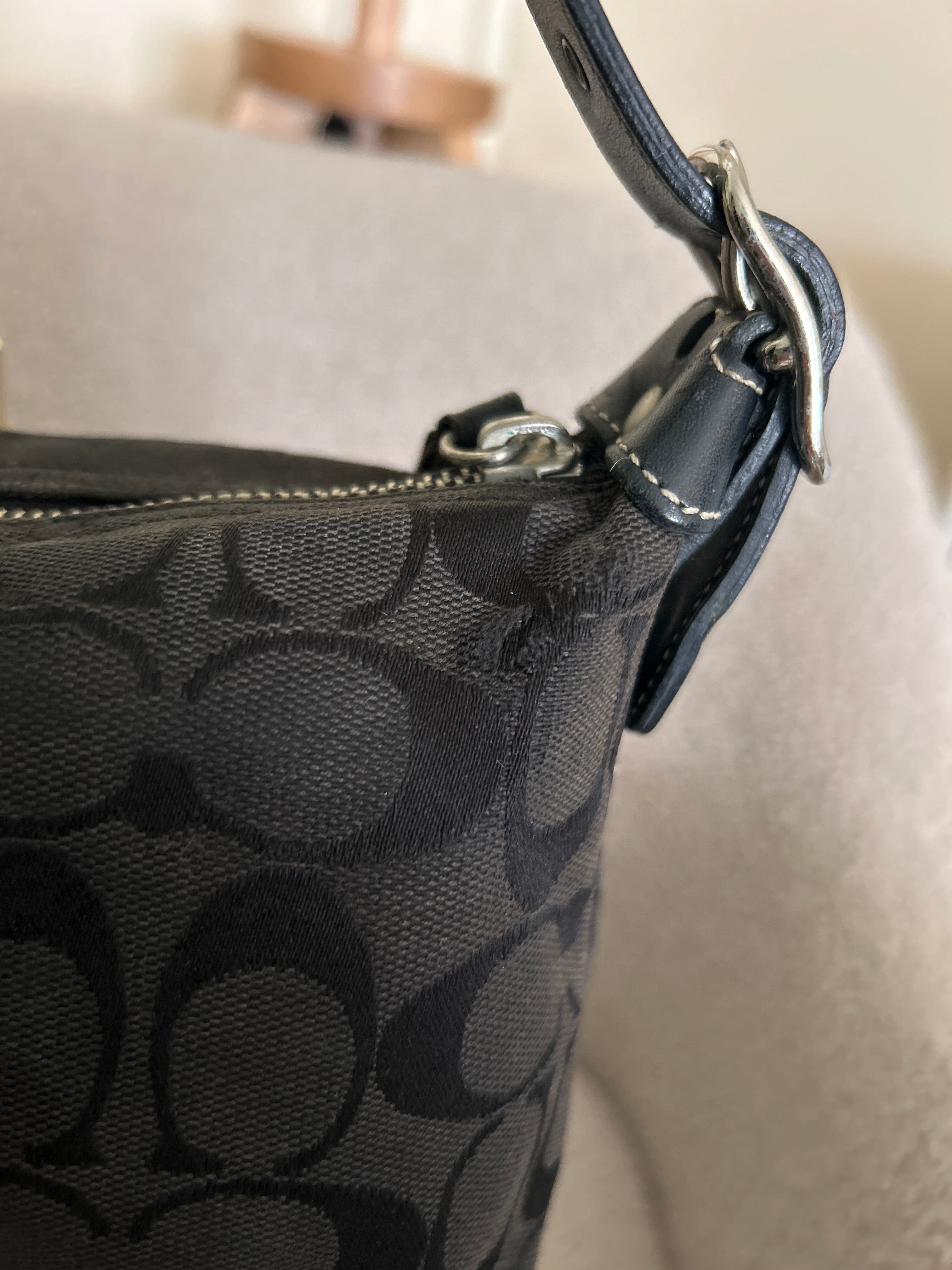 Vintage Coach black monogram shoulder bag